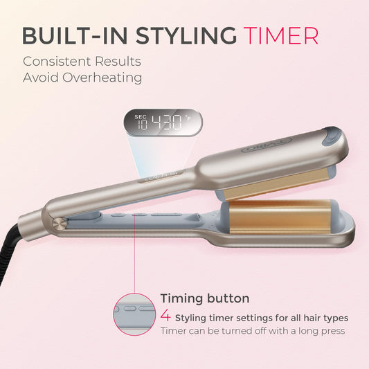 Ionic Curling Iron Hair Crimper Waver - TYMO ROVY Beach Waves Curling Wand, Ionic Deep Waver Hair Curler Tool with Ceramic 3 Barrel for Women, Elegant Gold, 1 Inch