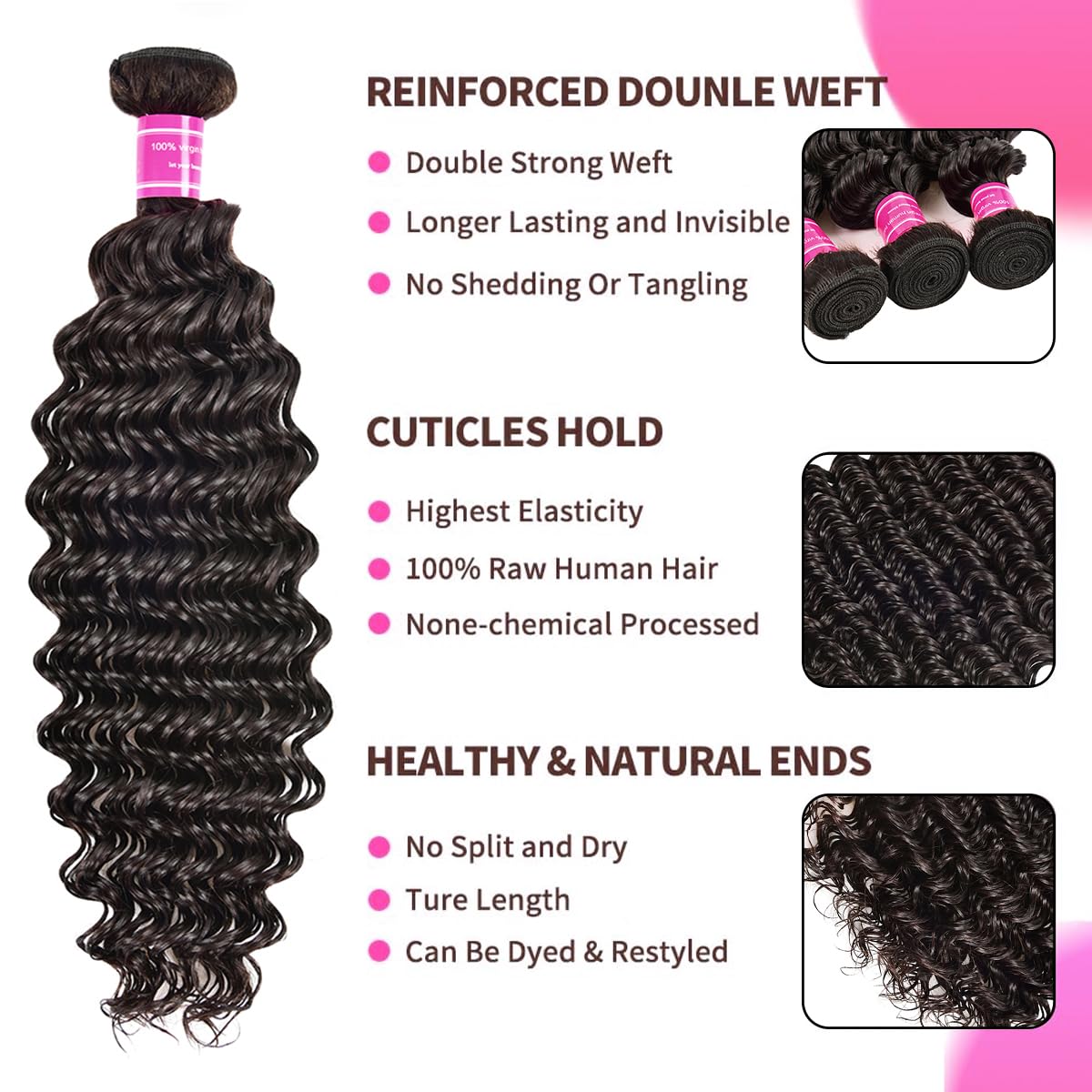 Delizzly - 3 Virgin Brazilian Deep Wave Bundles - 22, 24, 26 Inch*