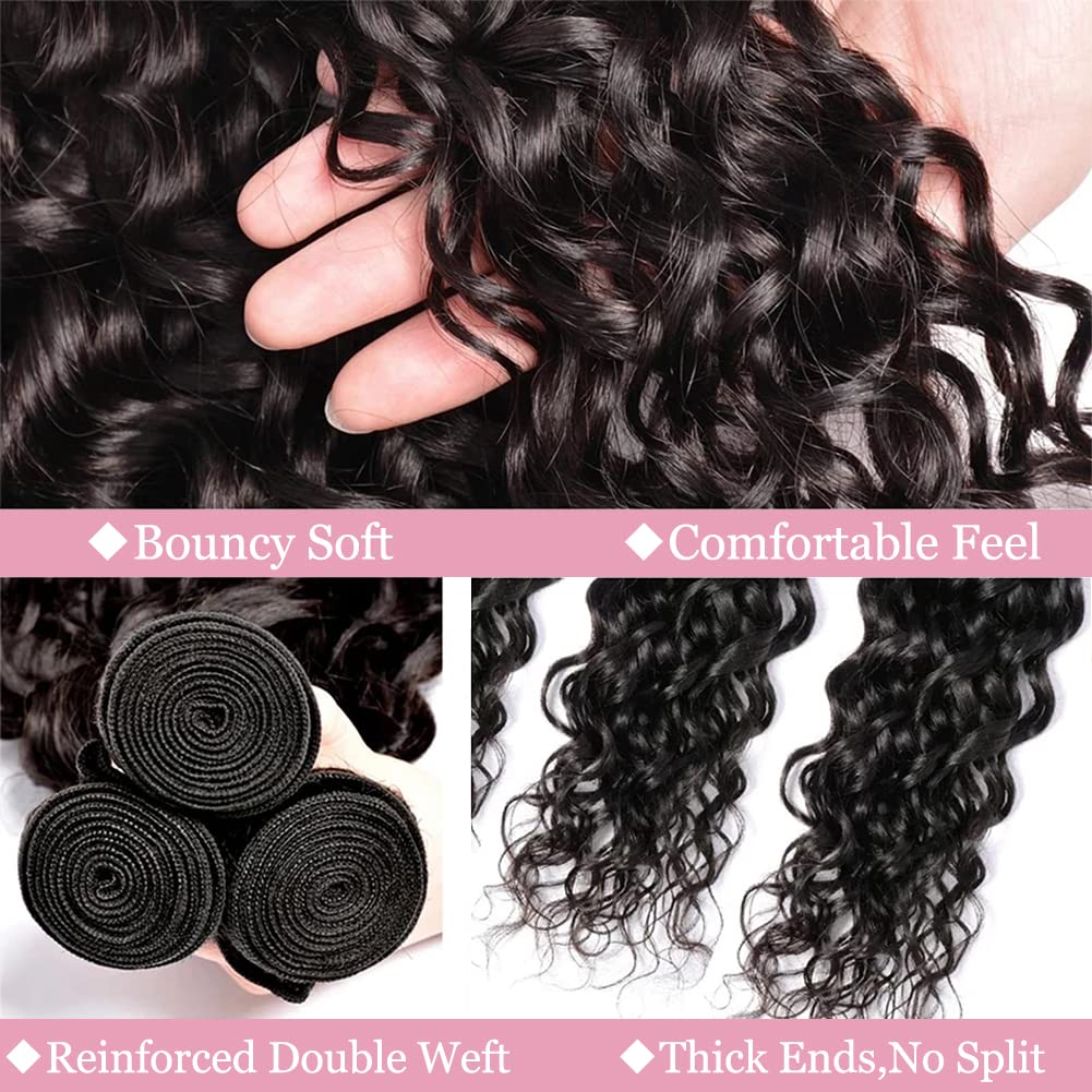 Hetnear - 3 Virgin Brazilian Water Wave Bundles - 18, 20, 22 Inch - Natural Black*
