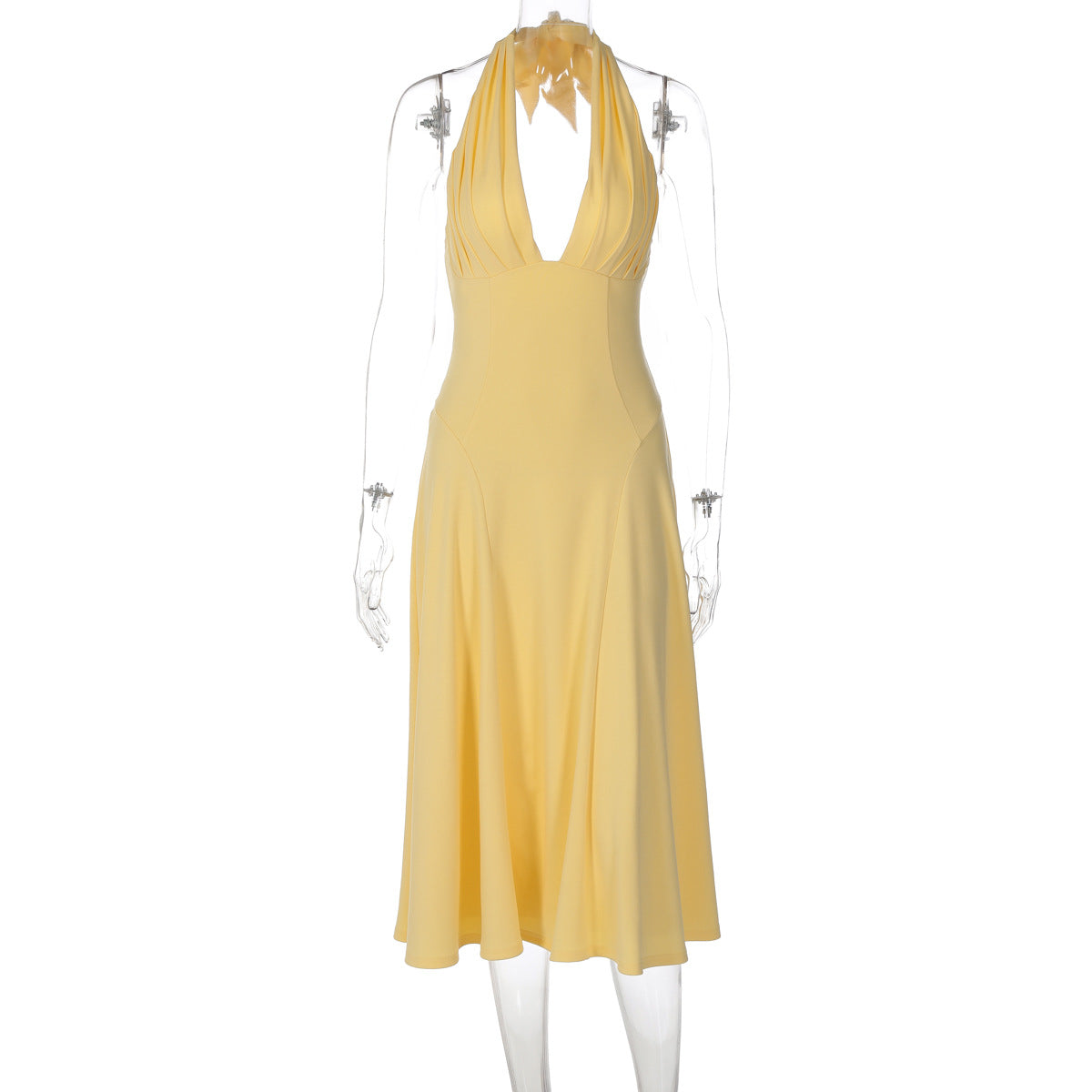 Women Clothing Sensual Deep V Plunge Halter Lace up Backless Slim Fit Hip Wrapped Dress Women Dress
