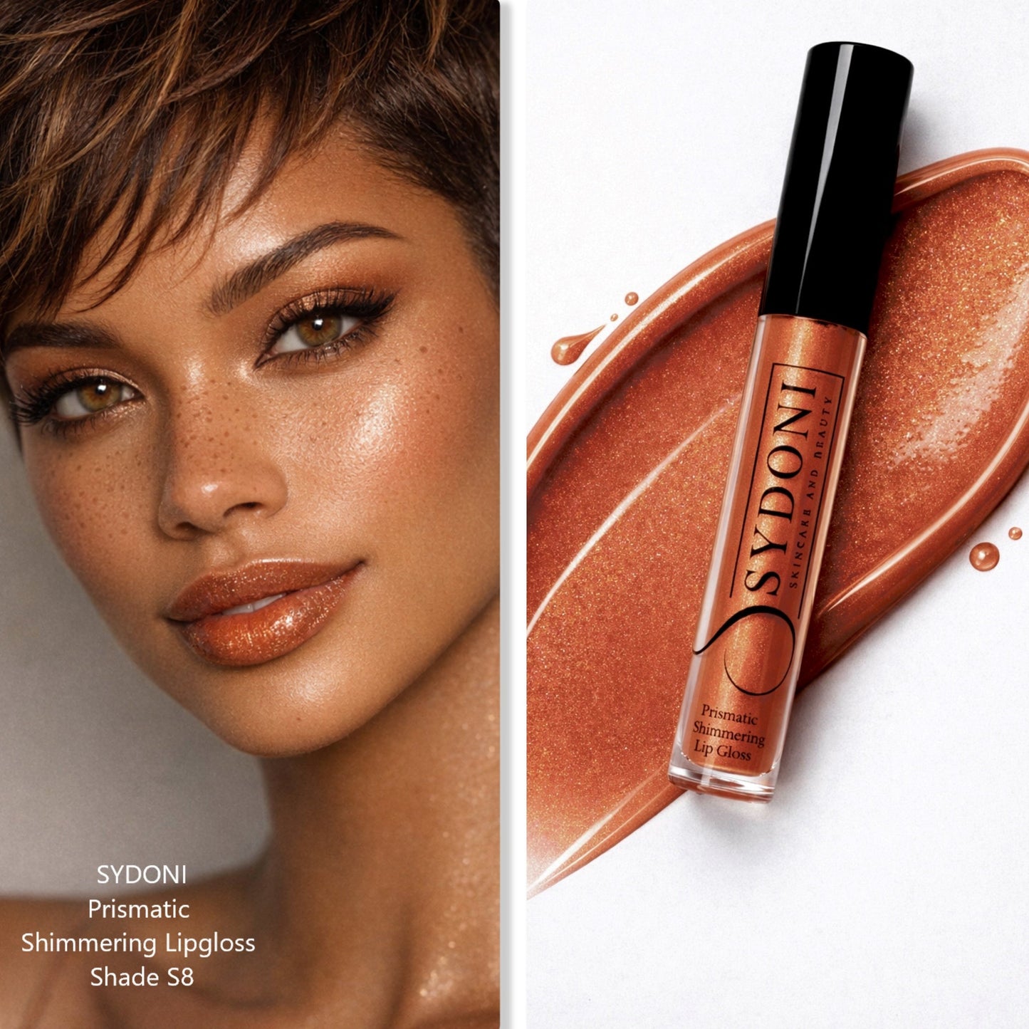 PRISMATIC SHIMMERING LIPGLOSS SHADE S8 - Bright Orange with Warm Golden Shimmer
