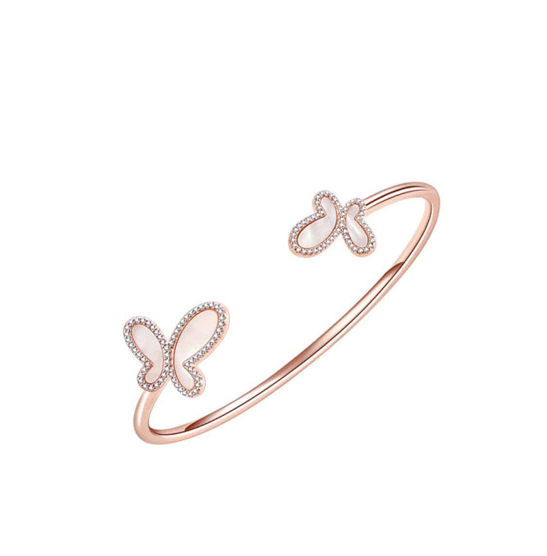 18K Rose Gold Mother Of Pearl Butterfly Women's Bangel Bracelet Jewelry