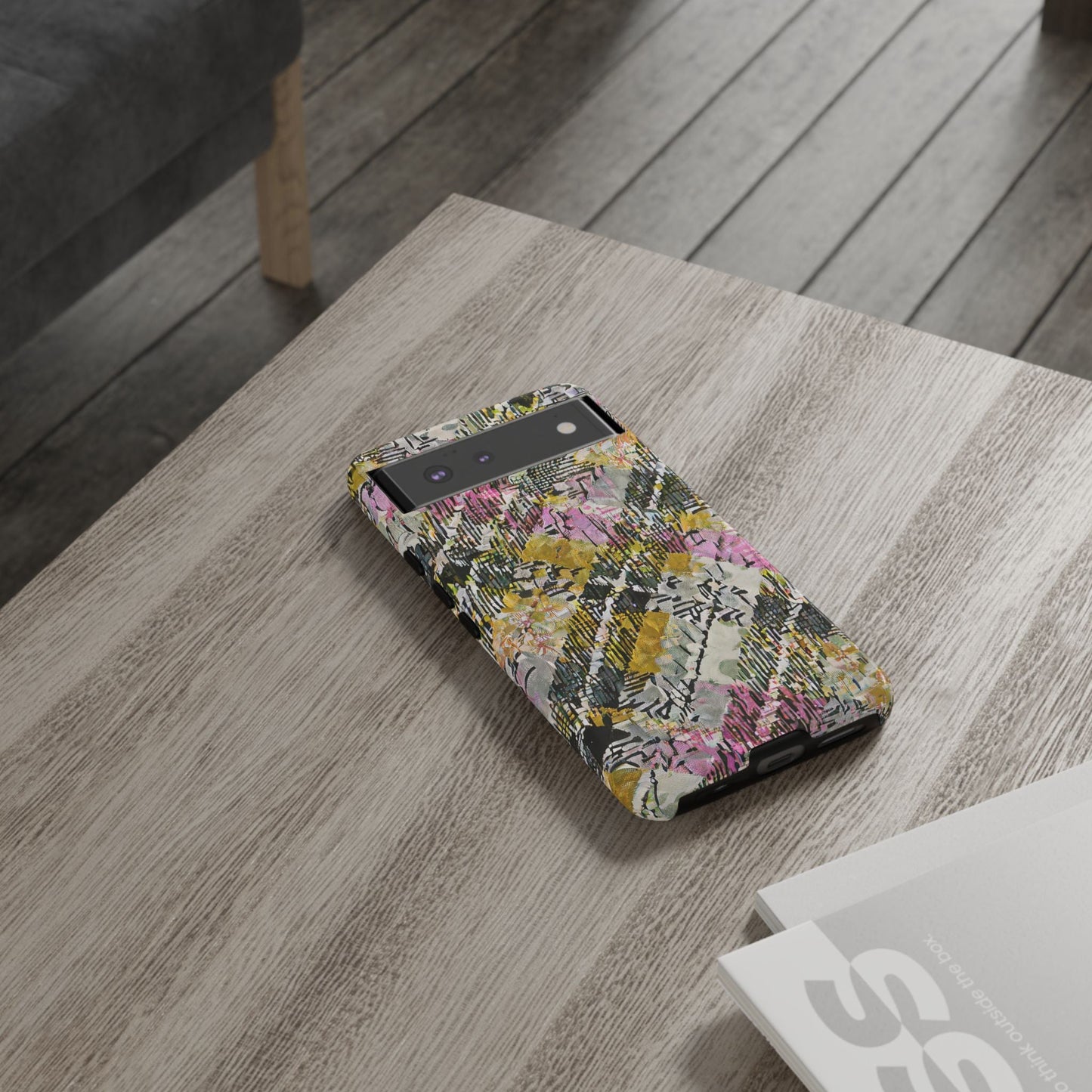 Purple Plaid Floral Artistic Tough Phone Case For iPhone, Samsung Galaxy, Or Google Pixel
