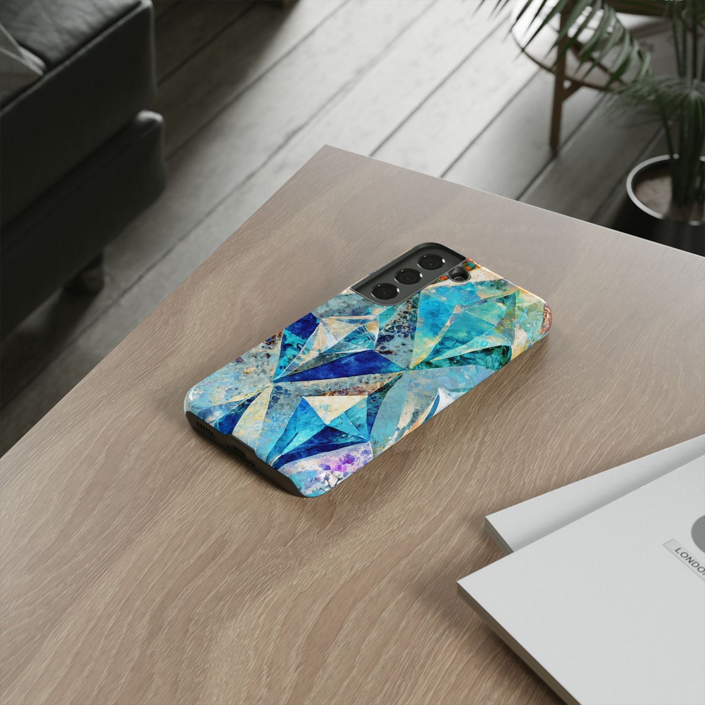 Diamond Blue Abstract Tough Phone Case For iPhone, Samsung Galaxy, And Google Pixel