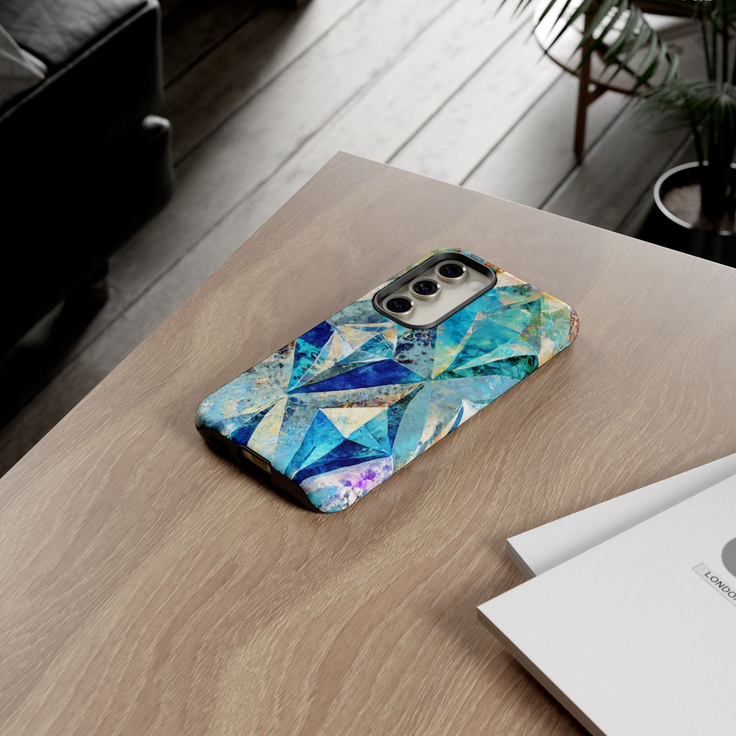 Diamond Blue Abstract Tough Phone Case For iPhone, Samsung Galaxy, And Google Pixel