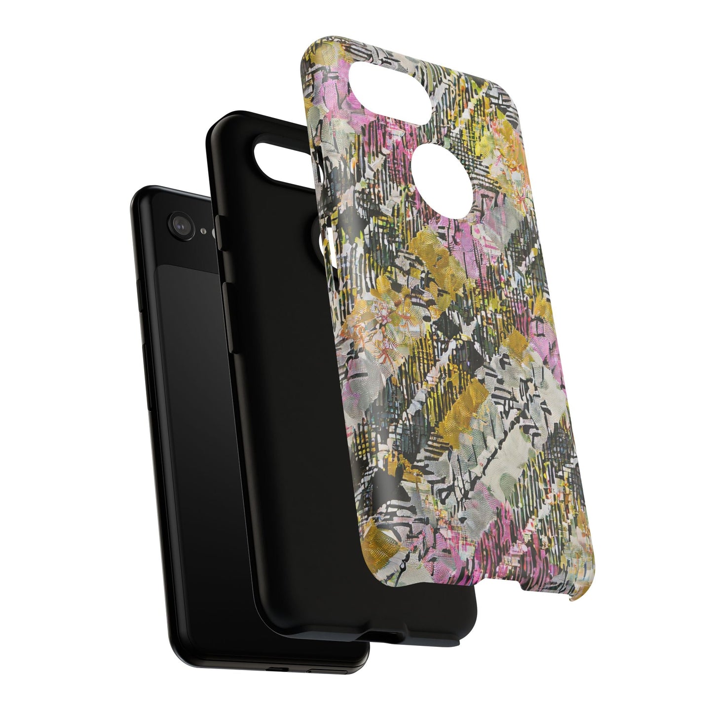 Purple Plaid Floral Artistic Tough Phone Case For iPhone, Samsung Galaxy, Or Google Pixel