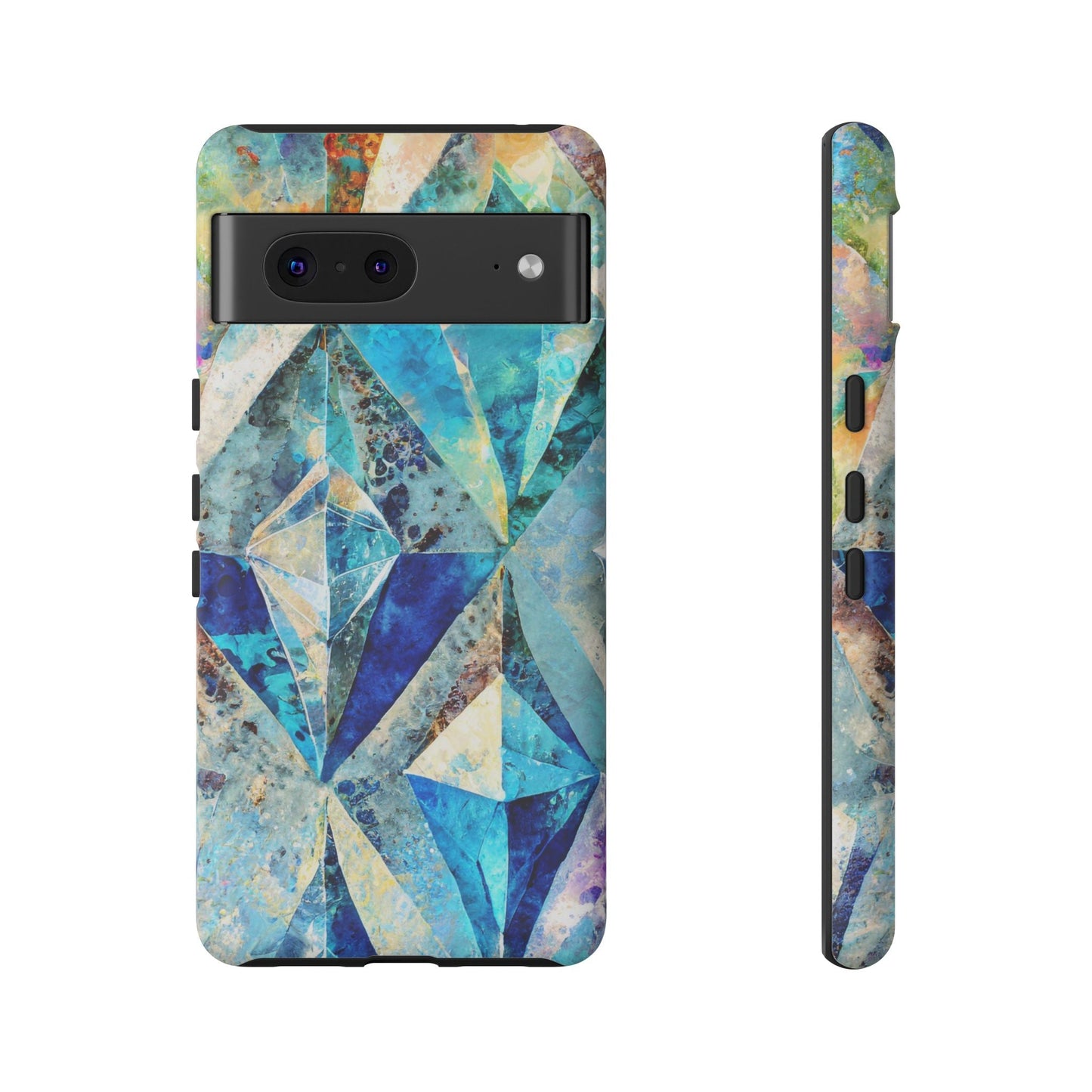 Diamond Blue Abstract Tough Phone Case For iPhone, Samsung Galaxy, And Google Pixel