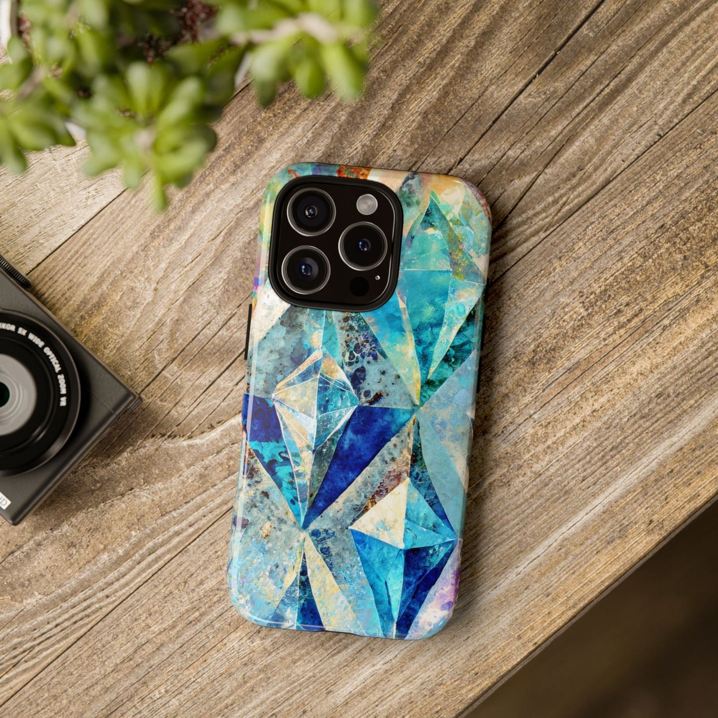 Diamond Blue Abstract Tough Phone Case For iPhone, Samsung Galaxy, And Google Pixel