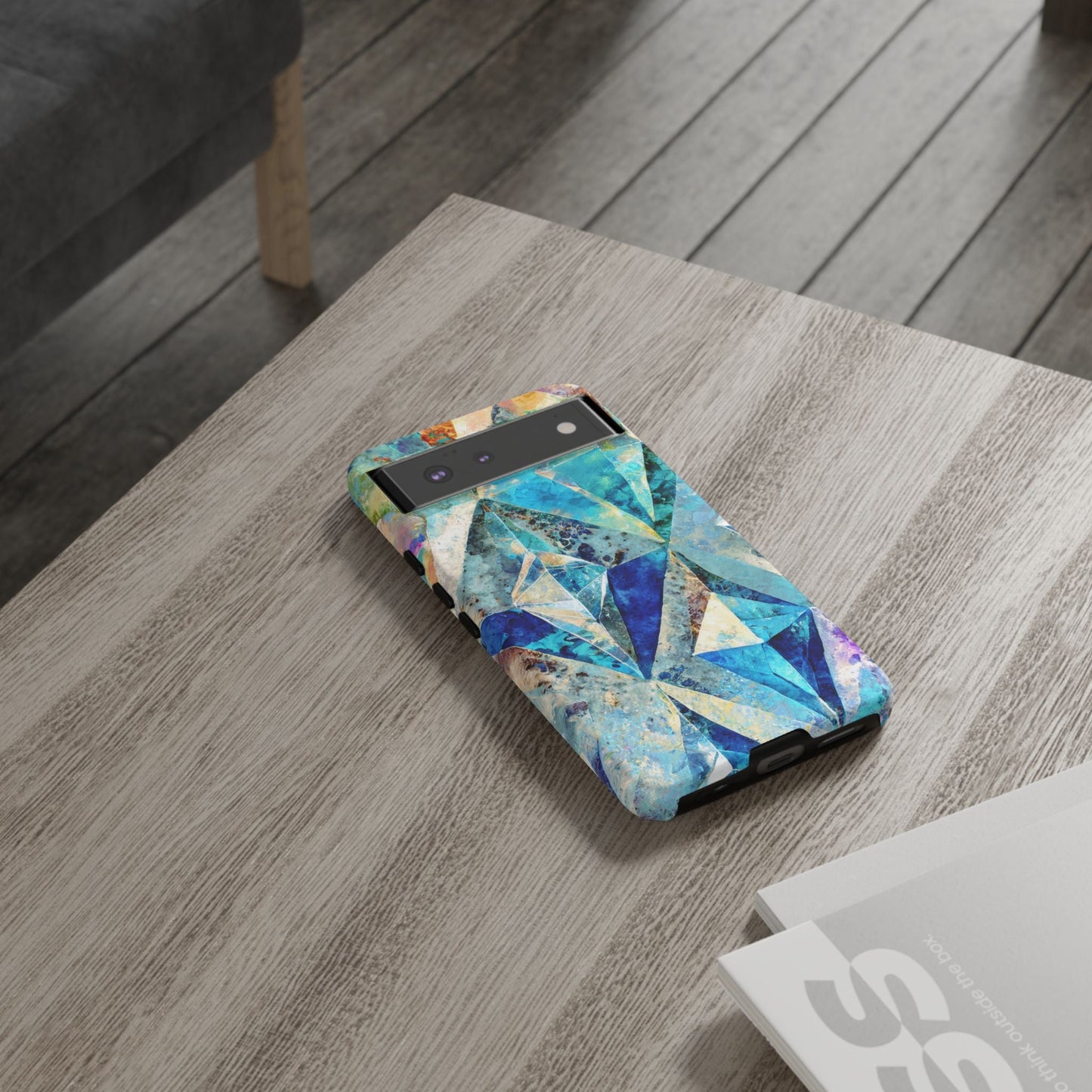 Diamond Blue Abstract Tough Phone Case For iPhone, Samsung Galaxy, And Google Pixel