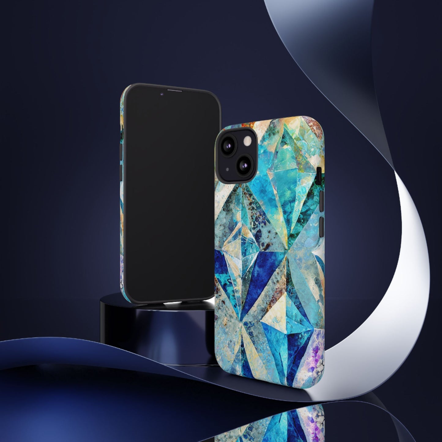 Diamond Blue Abstract Tough Phone Case For iPhone, Samsung Galaxy, And Google Pixel