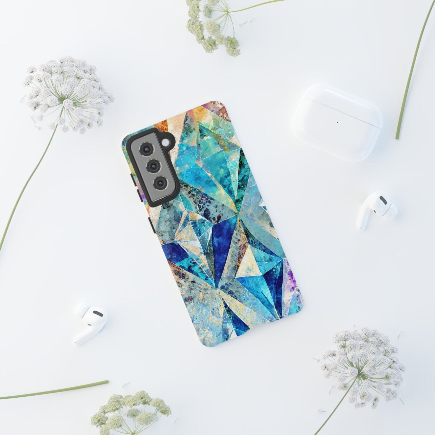 Diamond Blue Abstract Tough Phone Case For iPhone, Samsung Galaxy, And Google Pixel