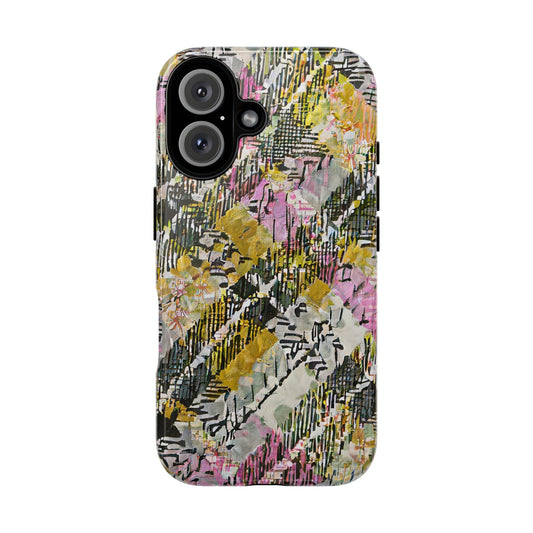Purple Plaid Floral Artistic Tough Phone Case For iPhone, Samsung Galaxy, Or Google Pixel