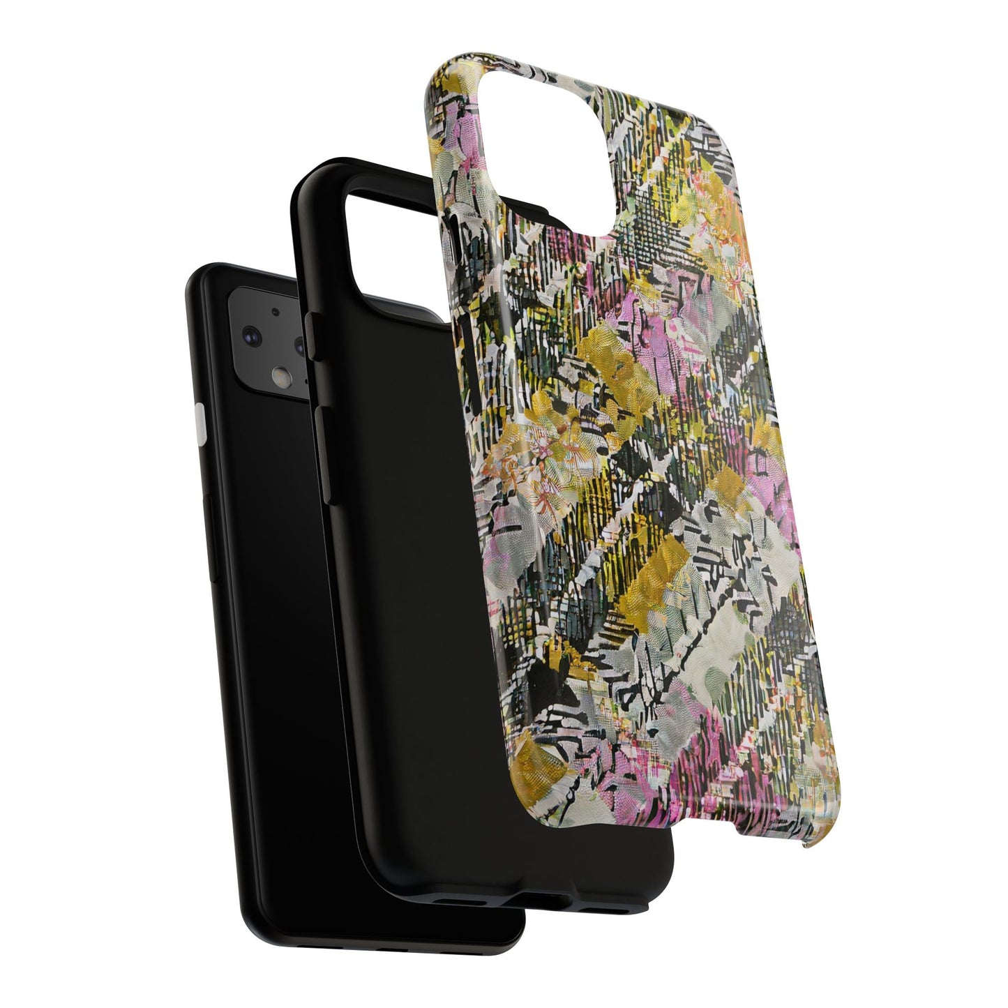 Purple Plaid Floral Artistic Tough Phone Case For iPhone, Samsung Galaxy, Or Google Pixel
