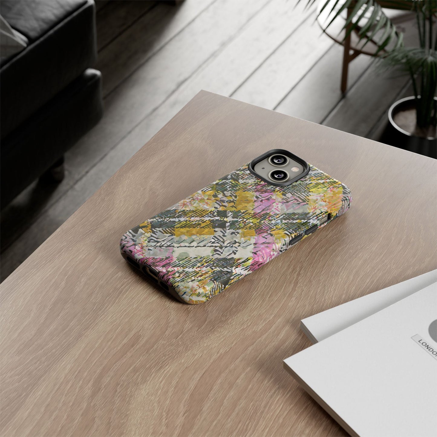 Purple Plaid Floral Artistic Tough Phone Case For iPhone, Samsung Galaxy, Or Google Pixel