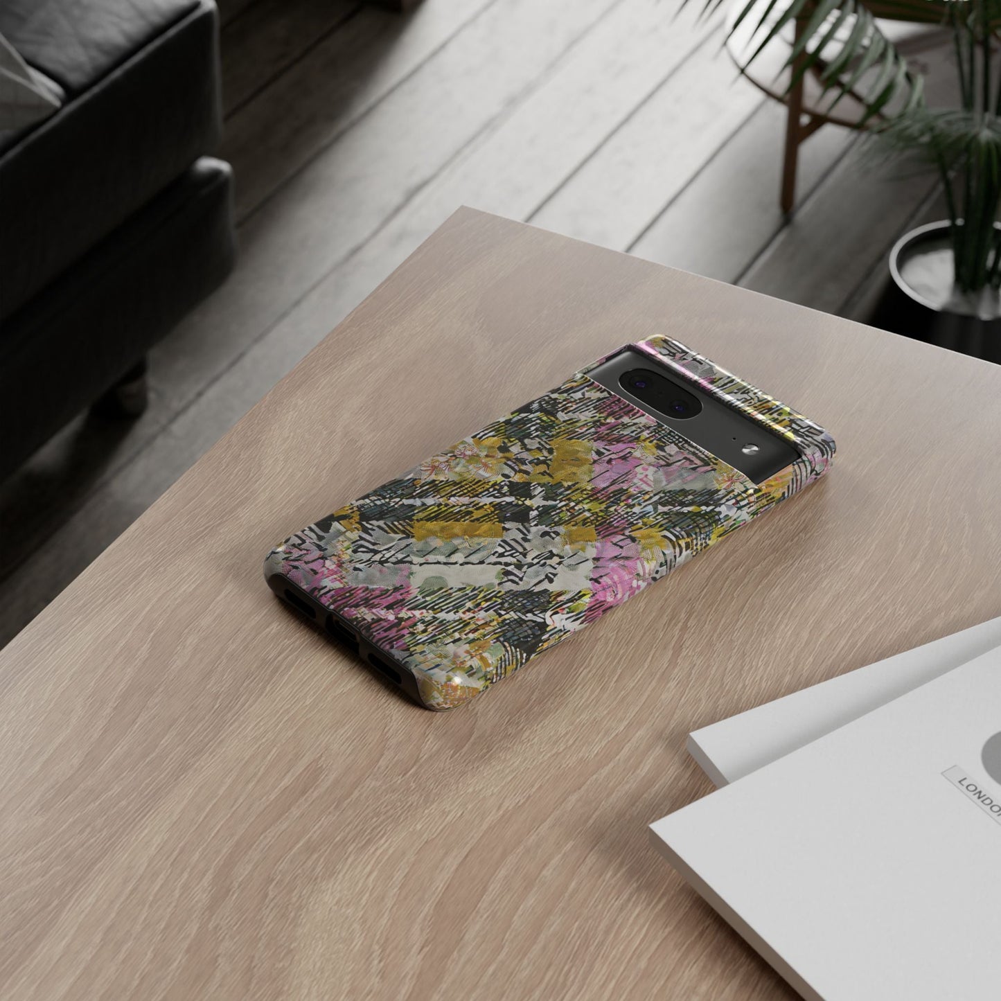 Purple Plaid Floral Artistic Tough Phone Case For iPhone, Samsung Galaxy, Or Google Pixel