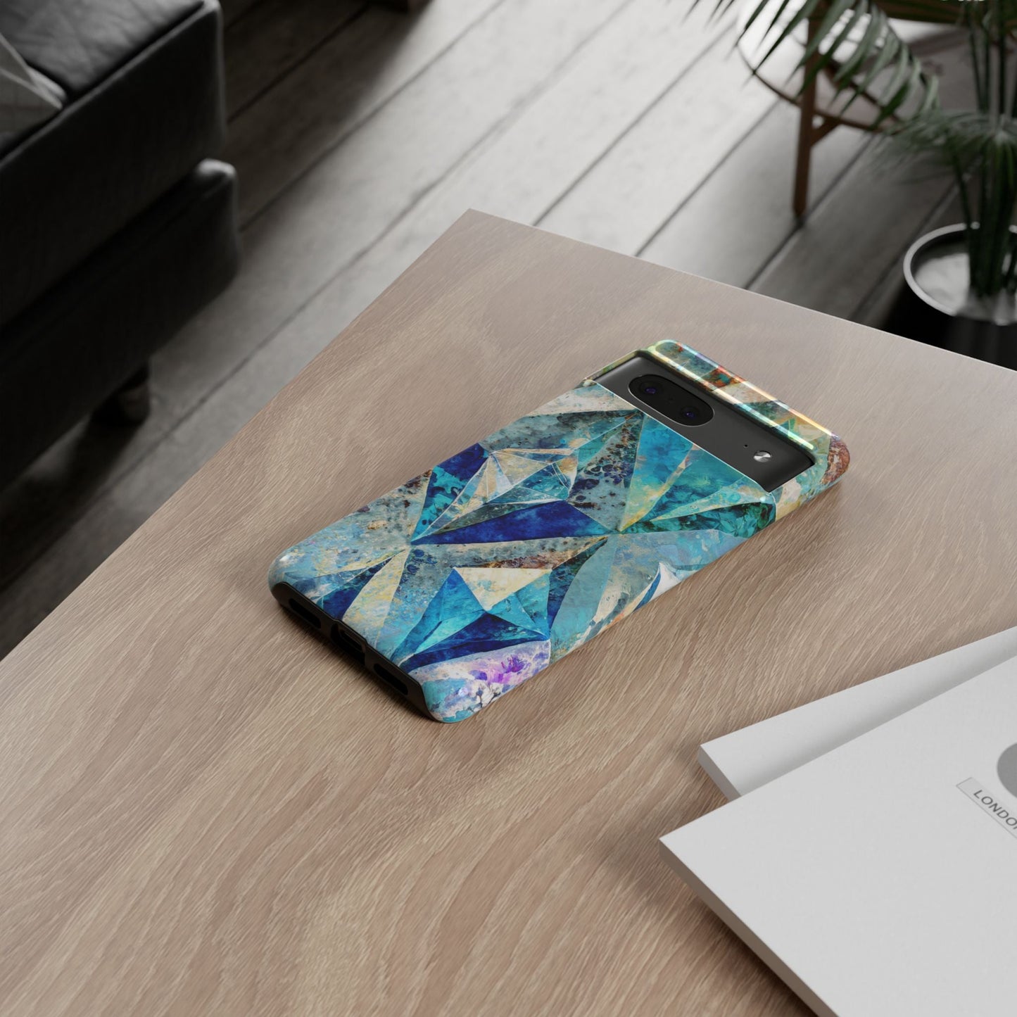 Diamond Blue Abstract Tough Phone Case For iPhone, Samsung Galaxy, And Google Pixel