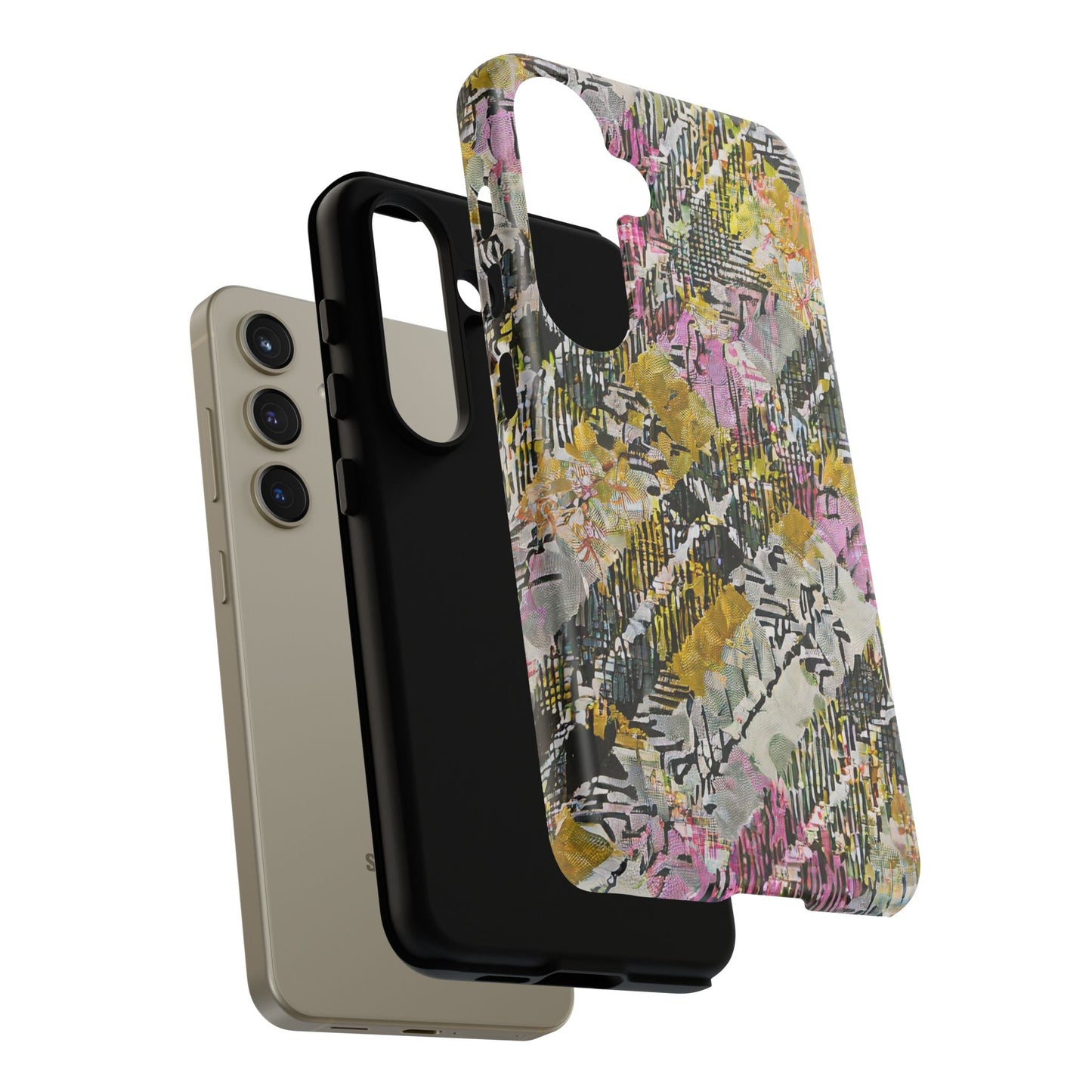 Purple Plaid Floral Artistic Tough Phone Case For iPhone, Samsung Galaxy, Or Google Pixel
