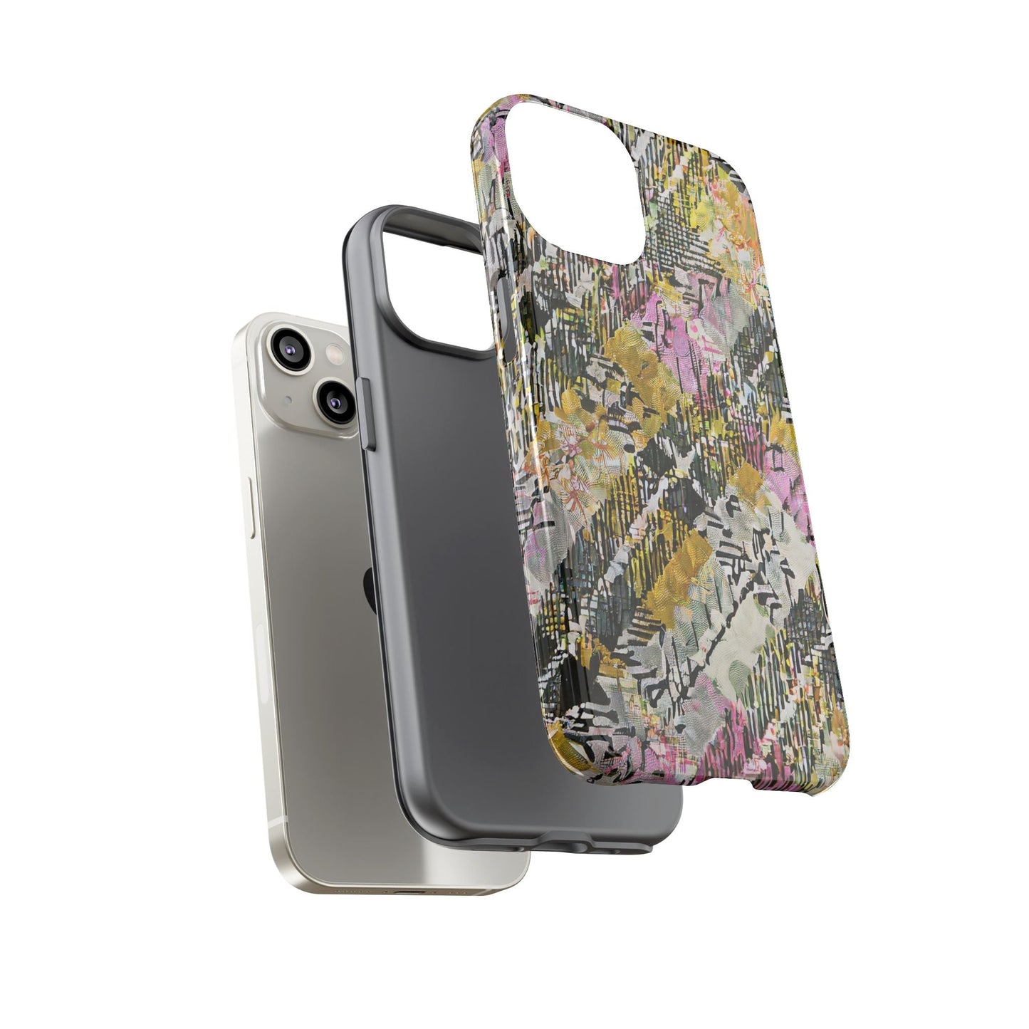 Purple Plaid Floral Artistic Tough Phone Case For iPhone, Samsung Galaxy, Or Google Pixel