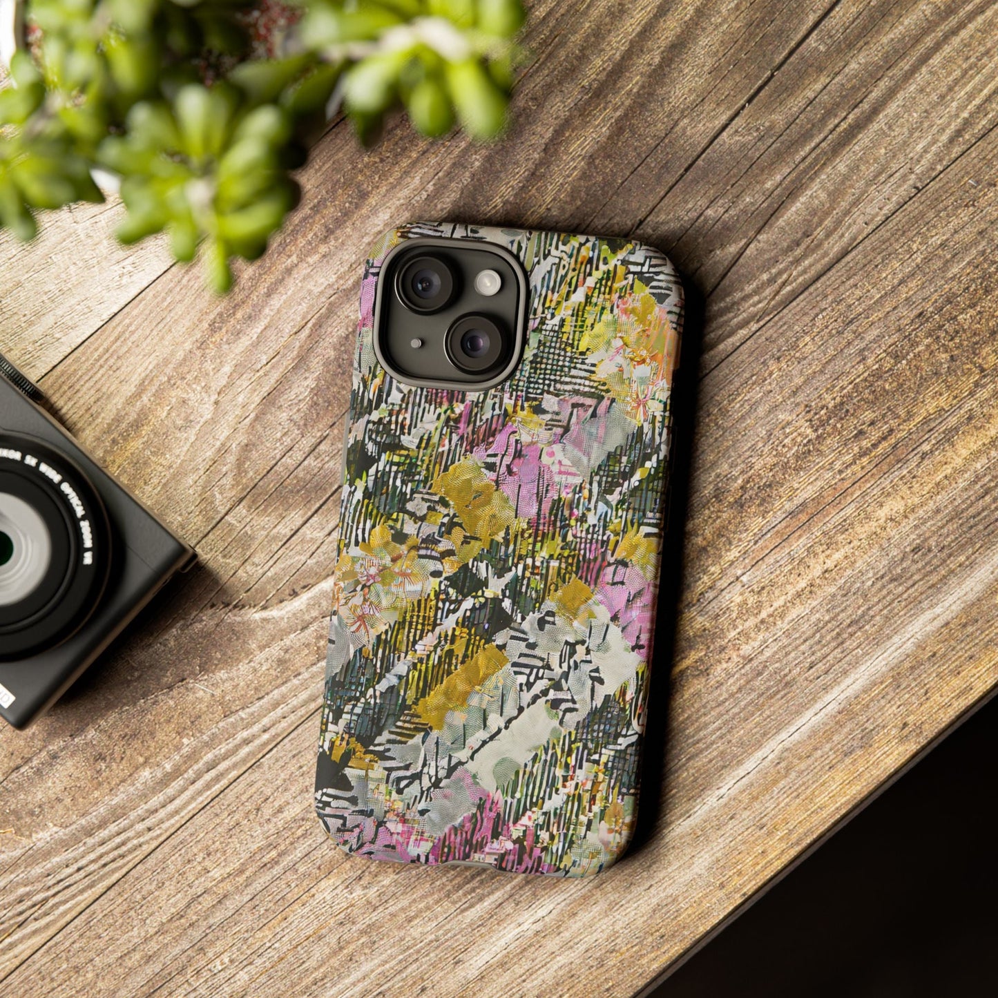 Purple Plaid Floral Artistic Tough Phone Case For iPhone, Samsung Galaxy, Or Google Pixel