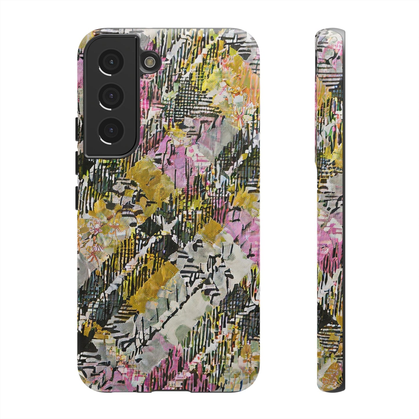 Purple Plaid Floral Artistic Tough Phone Case For iPhone, Samsung Galaxy, Or Google Pixel