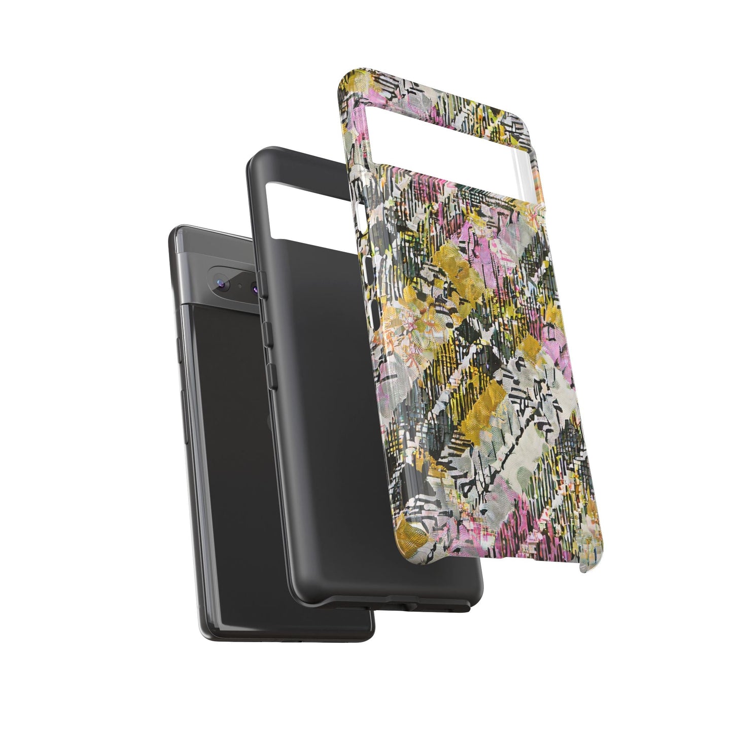 Purple Plaid Floral Artistic Tough Phone Case For iPhone, Samsung Galaxy, Or Google Pixel