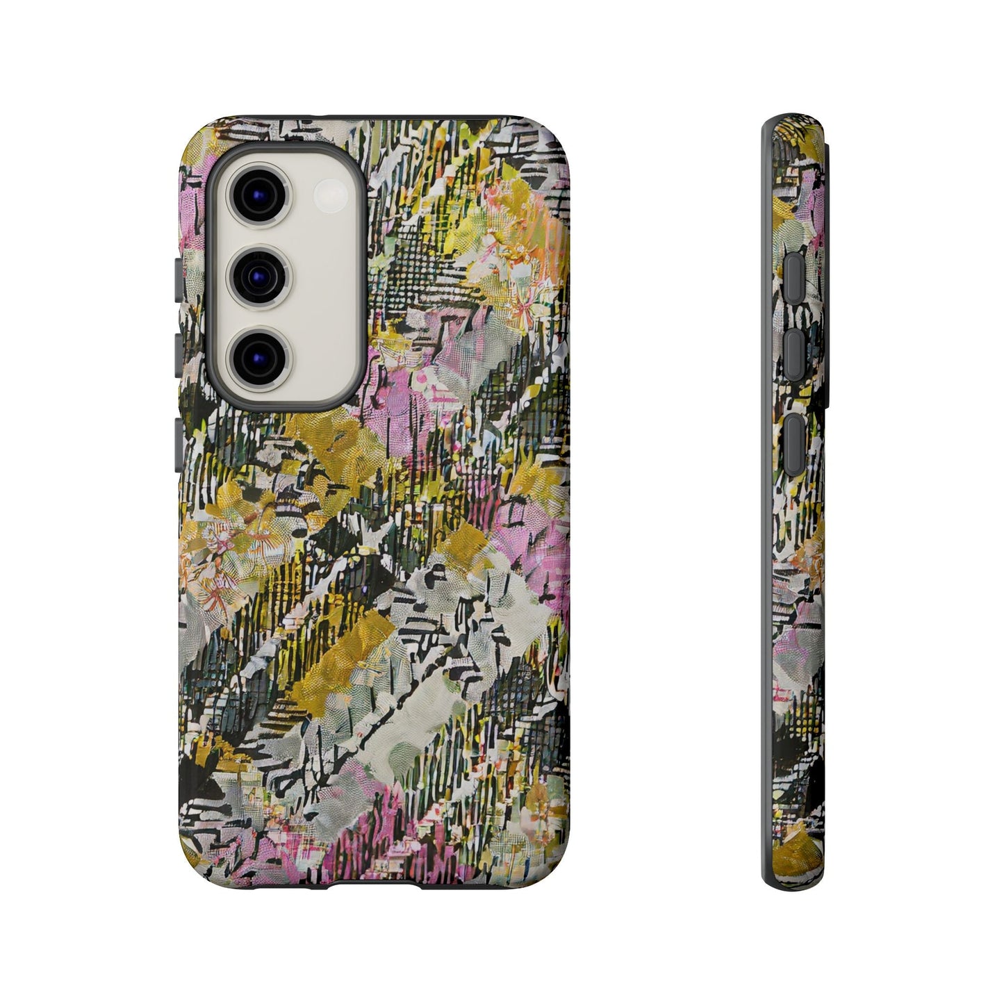 Purple Plaid Floral Artistic Tough Phone Case For iPhone, Samsung Galaxy, Or Google Pixel