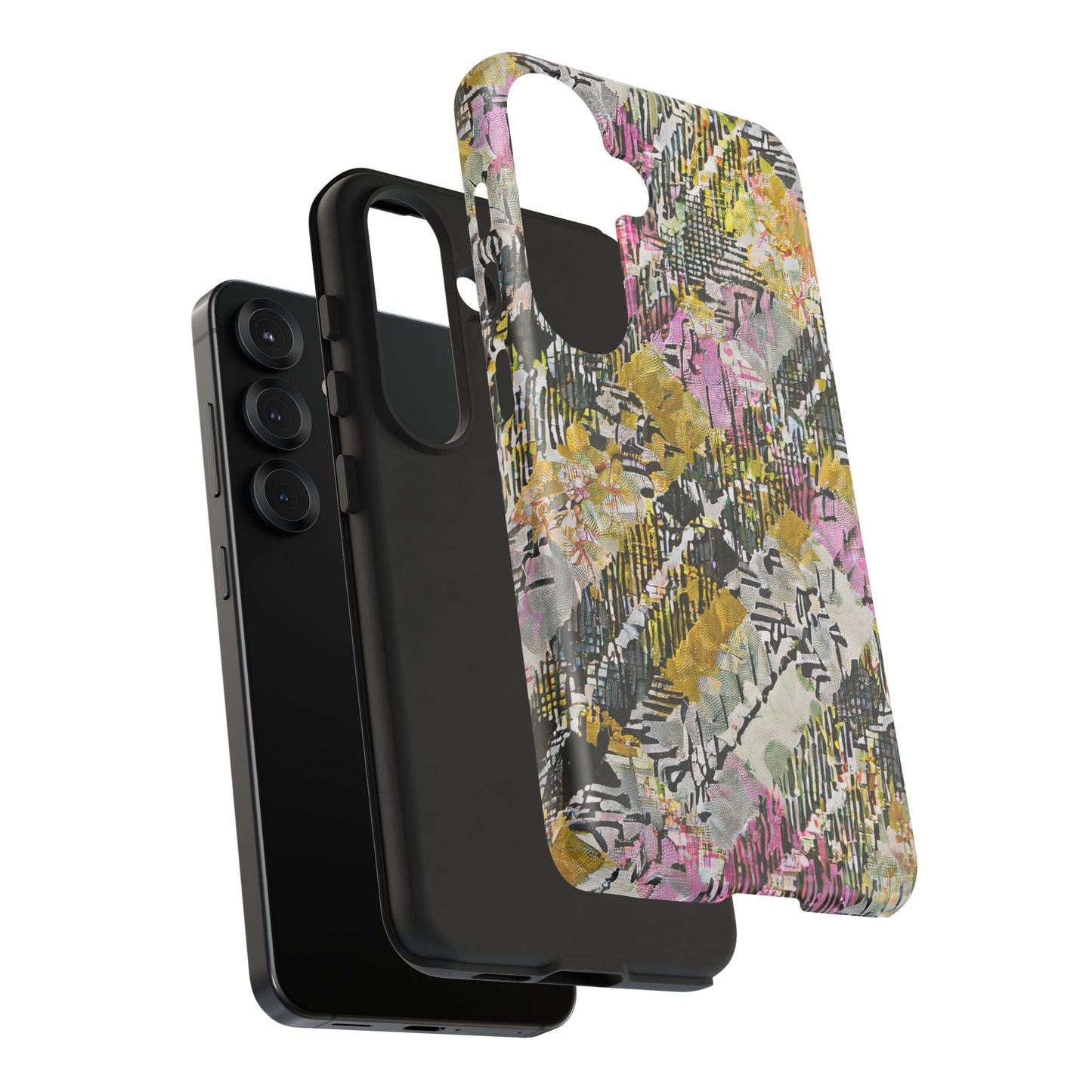 Purple Plaid Floral Artistic Tough Phone Case For iPhone, Samsung Galaxy, Or Google Pixel
