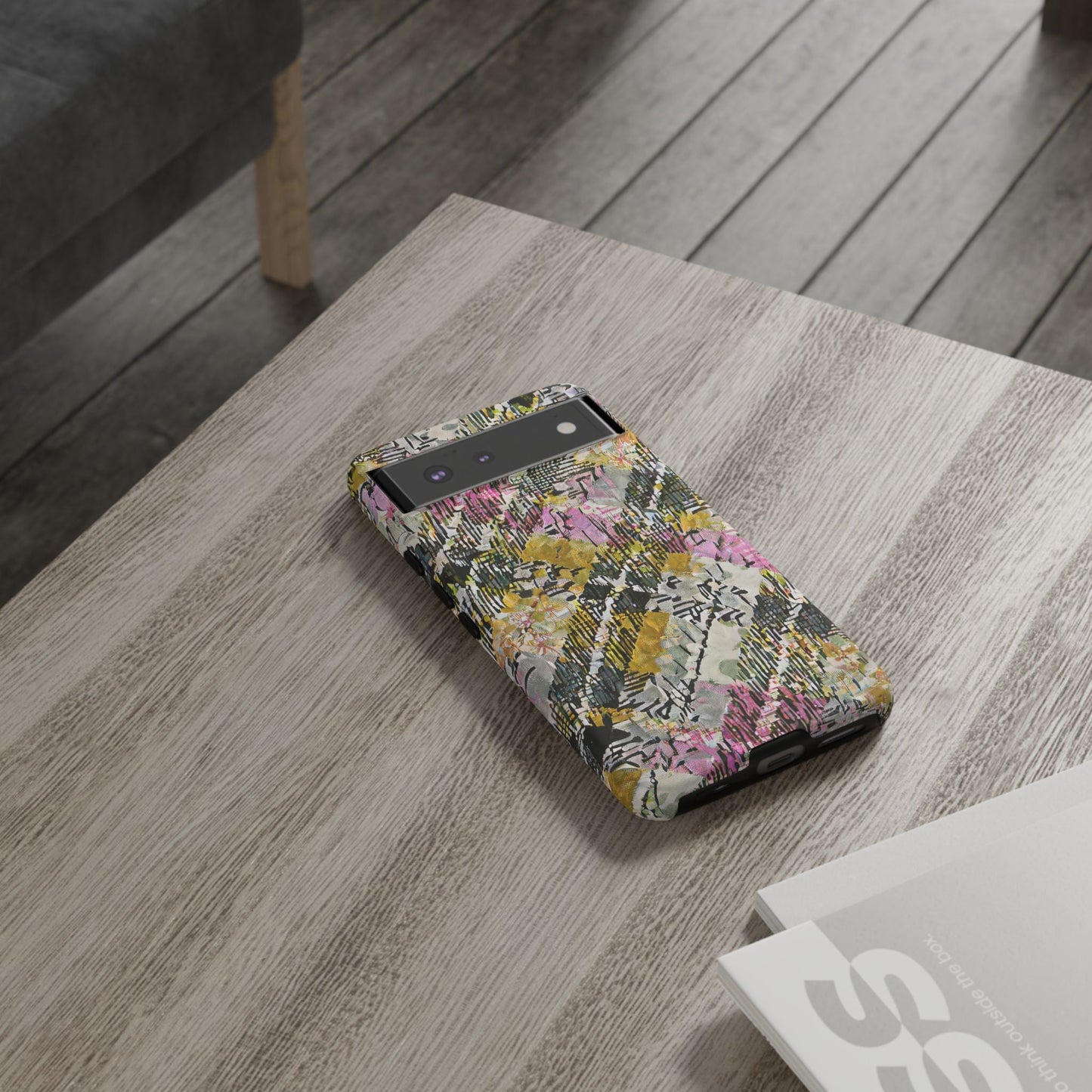 Purple Plaid Floral Artistic Tough Phone Case For iPhone, Samsung Galaxy, Or Google Pixel