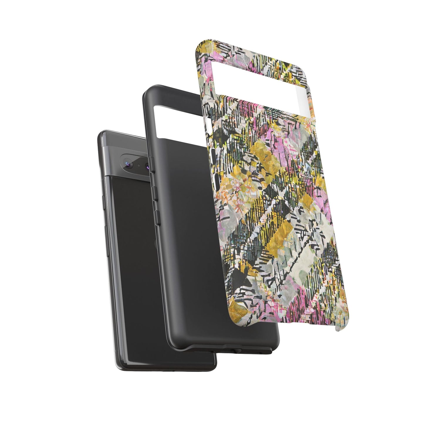 Purple Plaid Floral Artistic Tough Phone Case For iPhone, Samsung Galaxy, Or Google Pixel