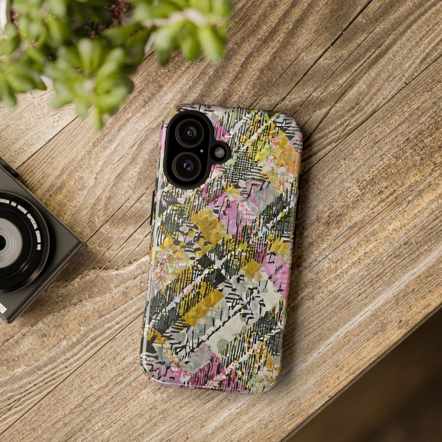 Purple Plaid Floral Artistic Tough Phone Case For iPhone, Samsung Galaxy, Or Google Pixel