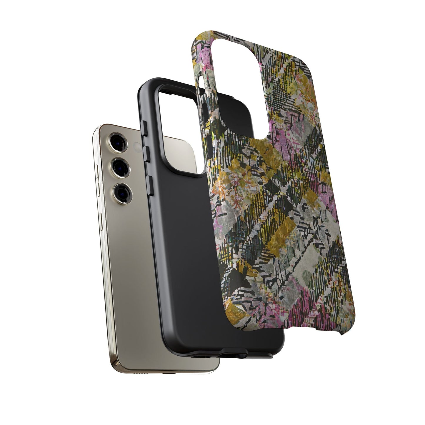 Purple Plaid Floral Artistic Tough Phone Case For iPhone, Samsung Galaxy, Or Google Pixel