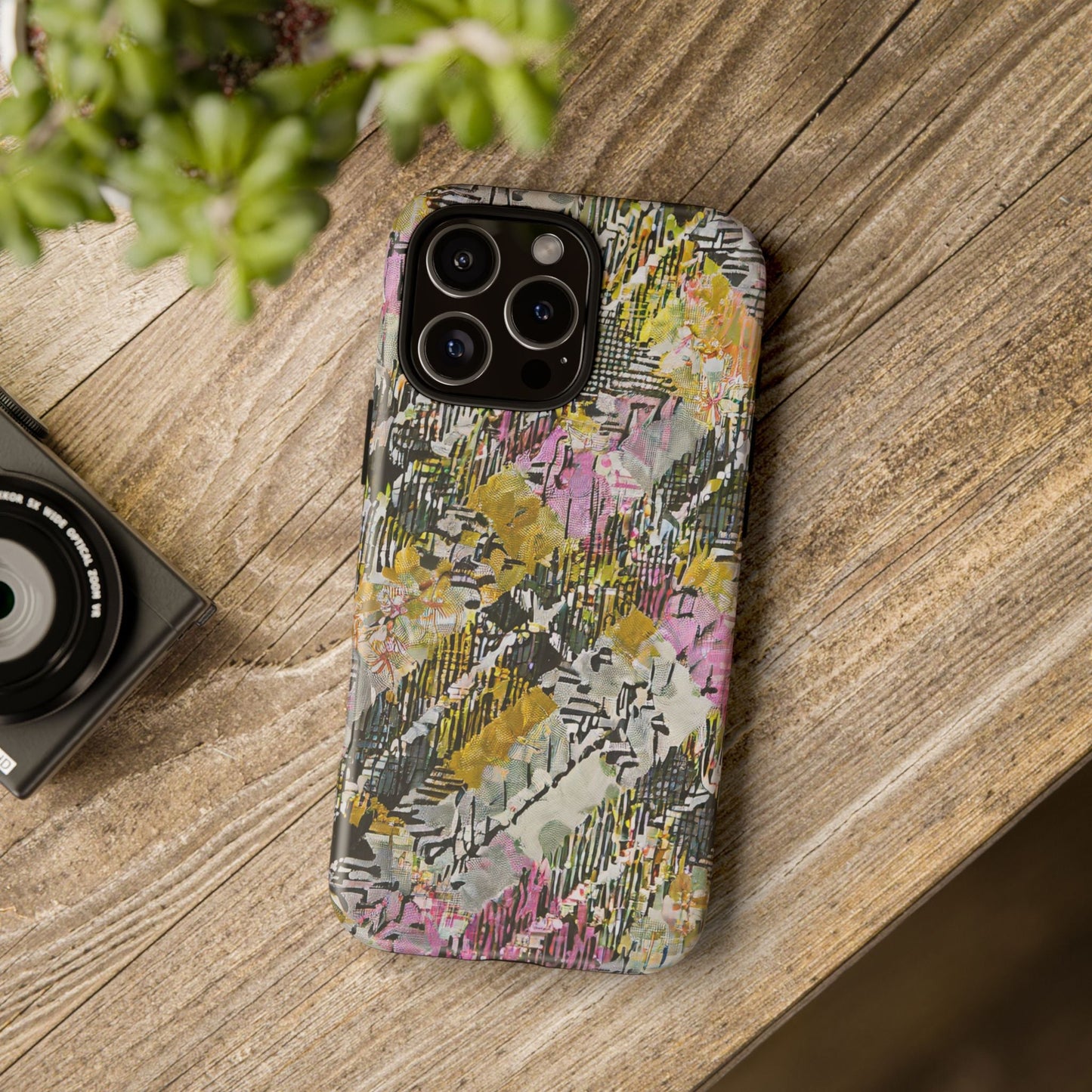 Purple Plaid Floral Artistic Tough Phone Case For iPhone, Samsung Galaxy, Or Google Pixel