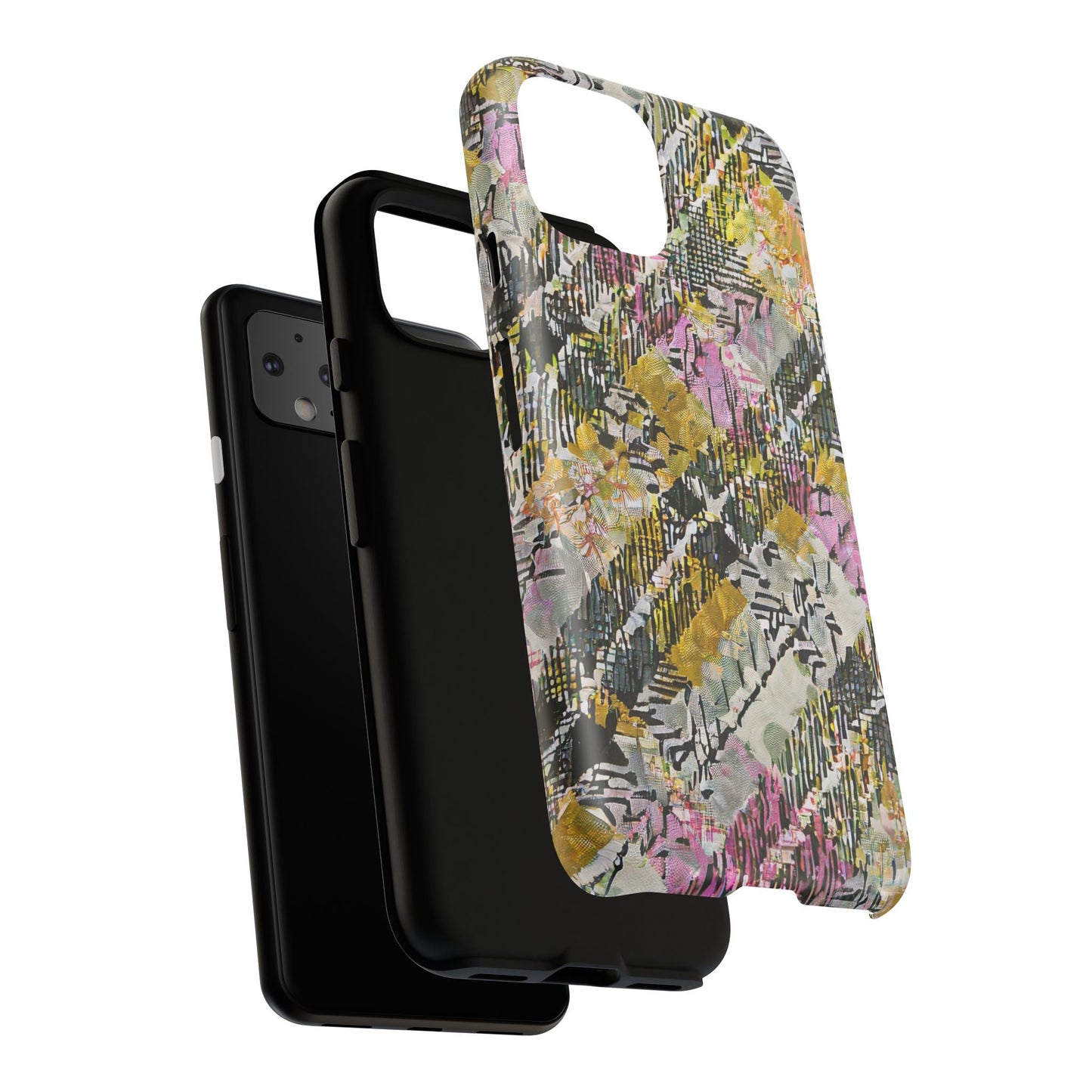 Purple Plaid Floral Artistic Tough Phone Case For iPhone, Samsung Galaxy, Or Google Pixel