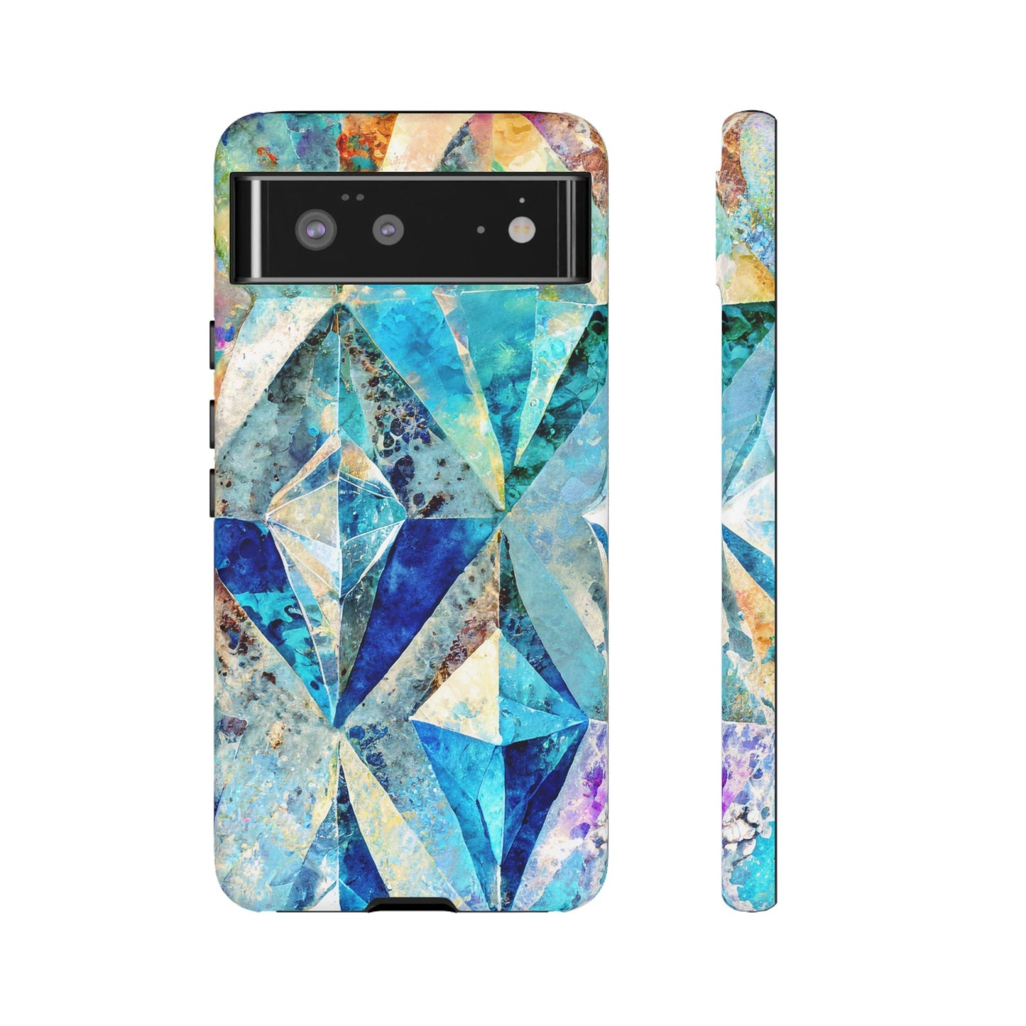 Diamond Blue Abstract Tough Phone Case For iPhone, Samsung Galaxy, And Google Pixel