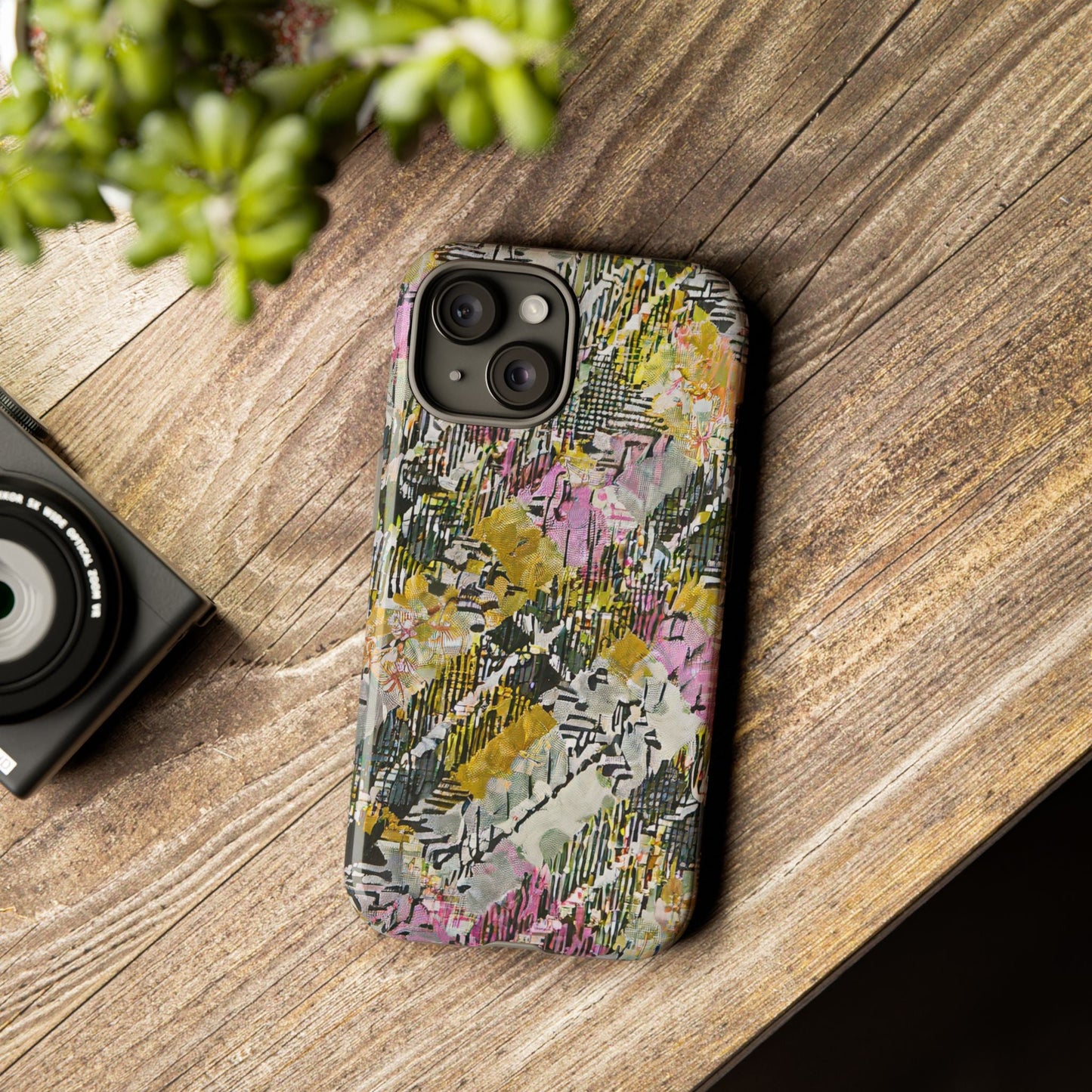Purple Plaid Floral Artistic Tough Phone Case For iPhone, Samsung Galaxy, Or Google Pixel