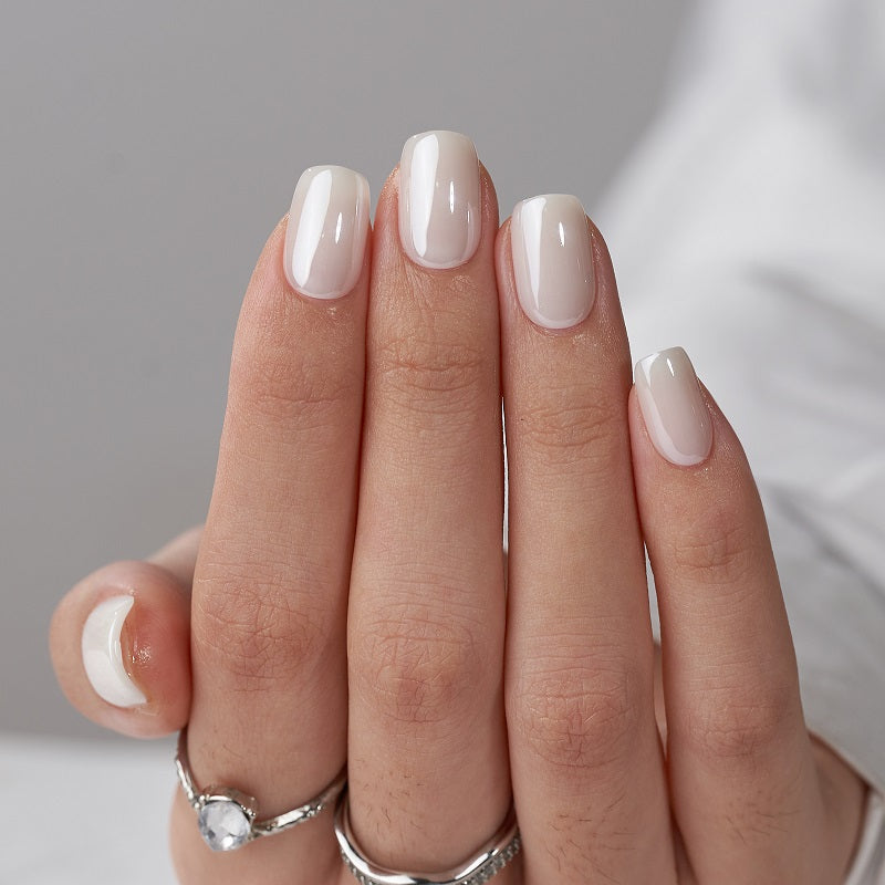 Classic Pearl White Short Square Nails - Press On Nails | Long Lasting & Reusable