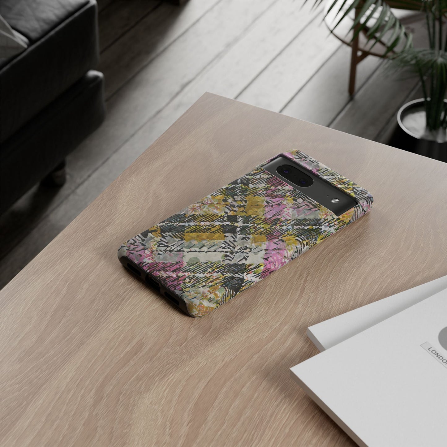 Purple Plaid Floral Artistic Tough Phone Case For iPhone, Samsung Galaxy, Or Google Pixel