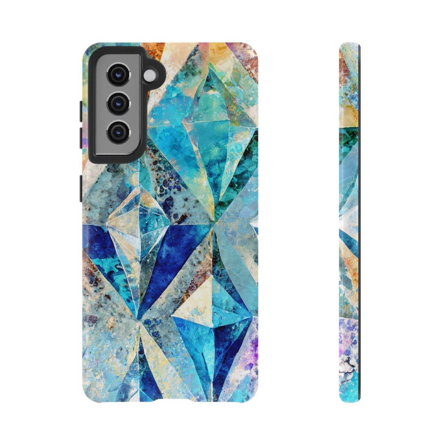 Diamond Blue Abstract Tough Phone Case For iPhone, Samsung Galaxy, And Google Pixel