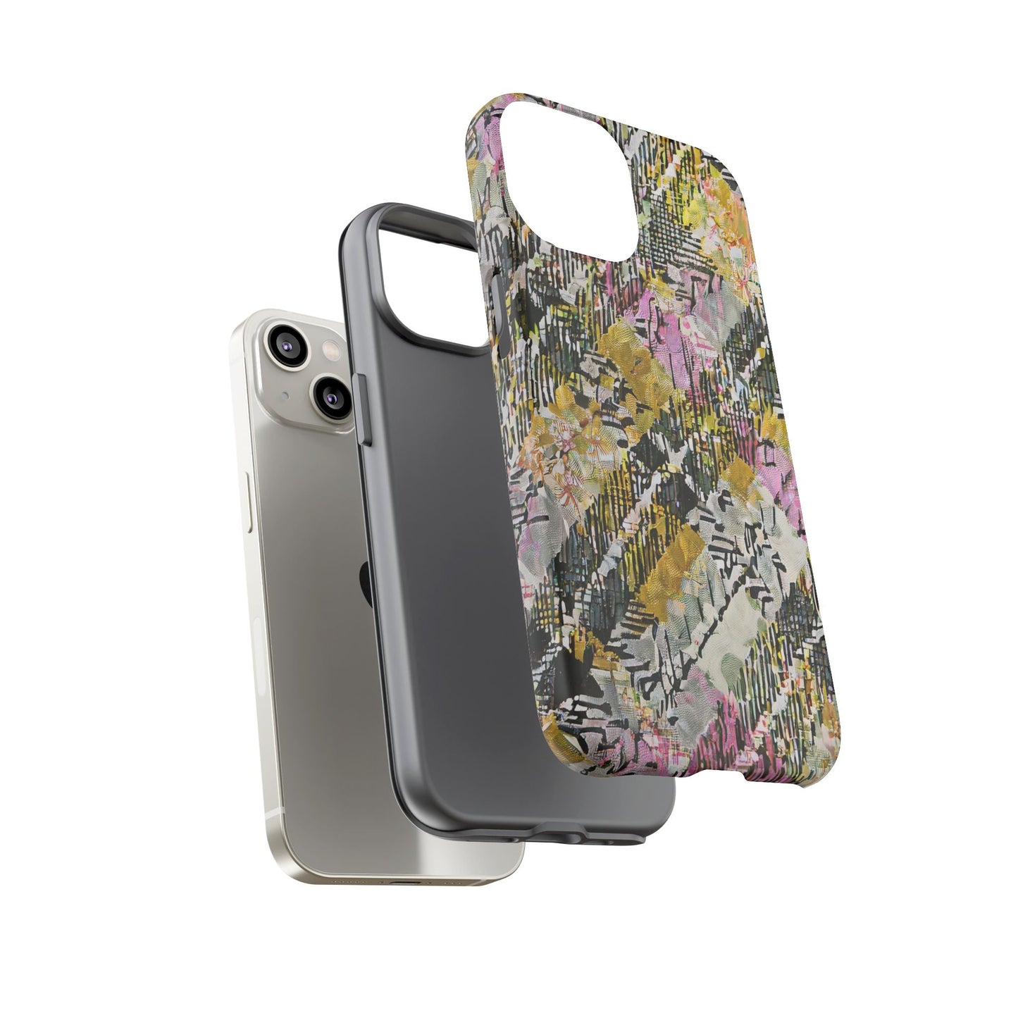 Purple Plaid Floral Artistic Tough Phone Case For iPhone, Samsung Galaxy, Or Google Pixel