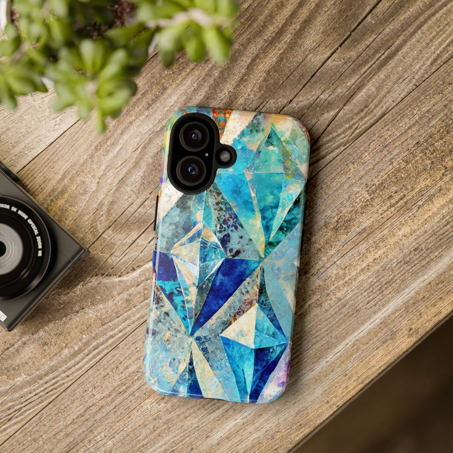 Diamond Blue Abstract Tough Phone Case For iPhone, Samsung Galaxy, And Google Pixel