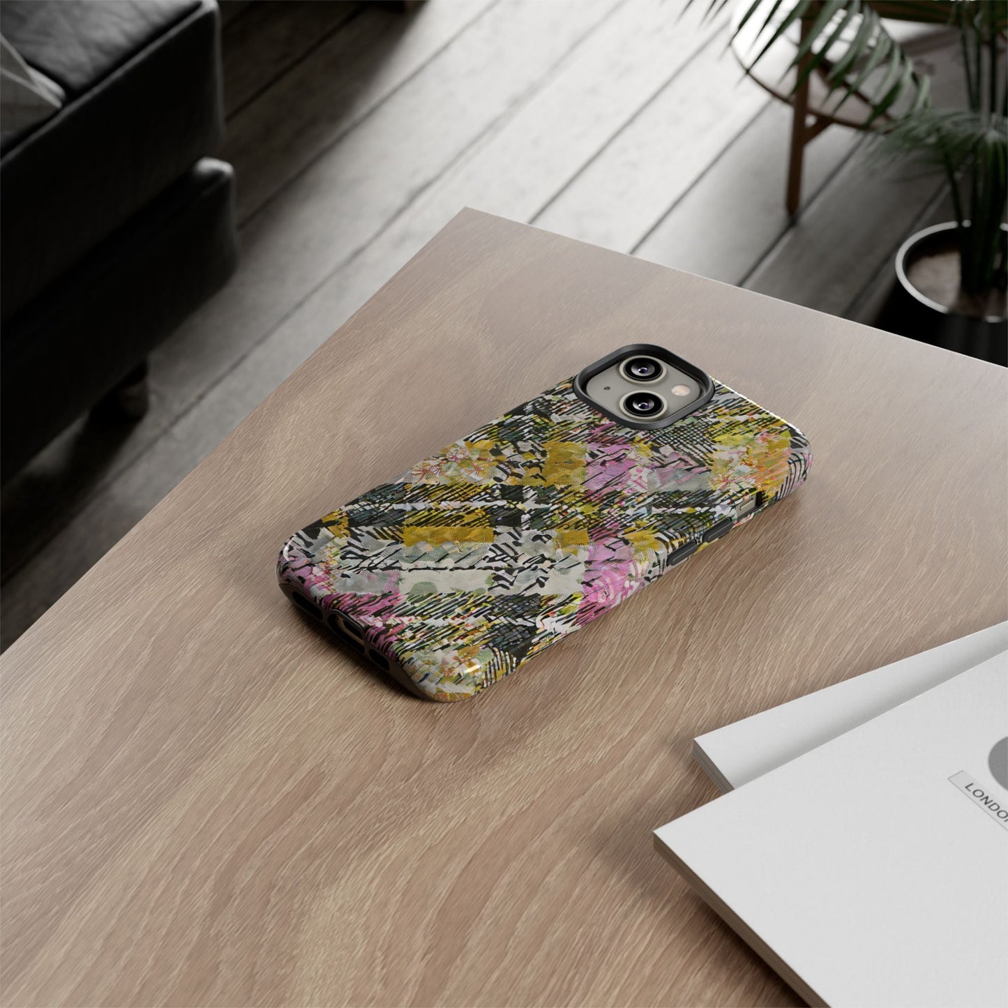 Purple Plaid Floral Artistic Tough Phone Case For iPhone, Samsung Galaxy, Or Google Pixel