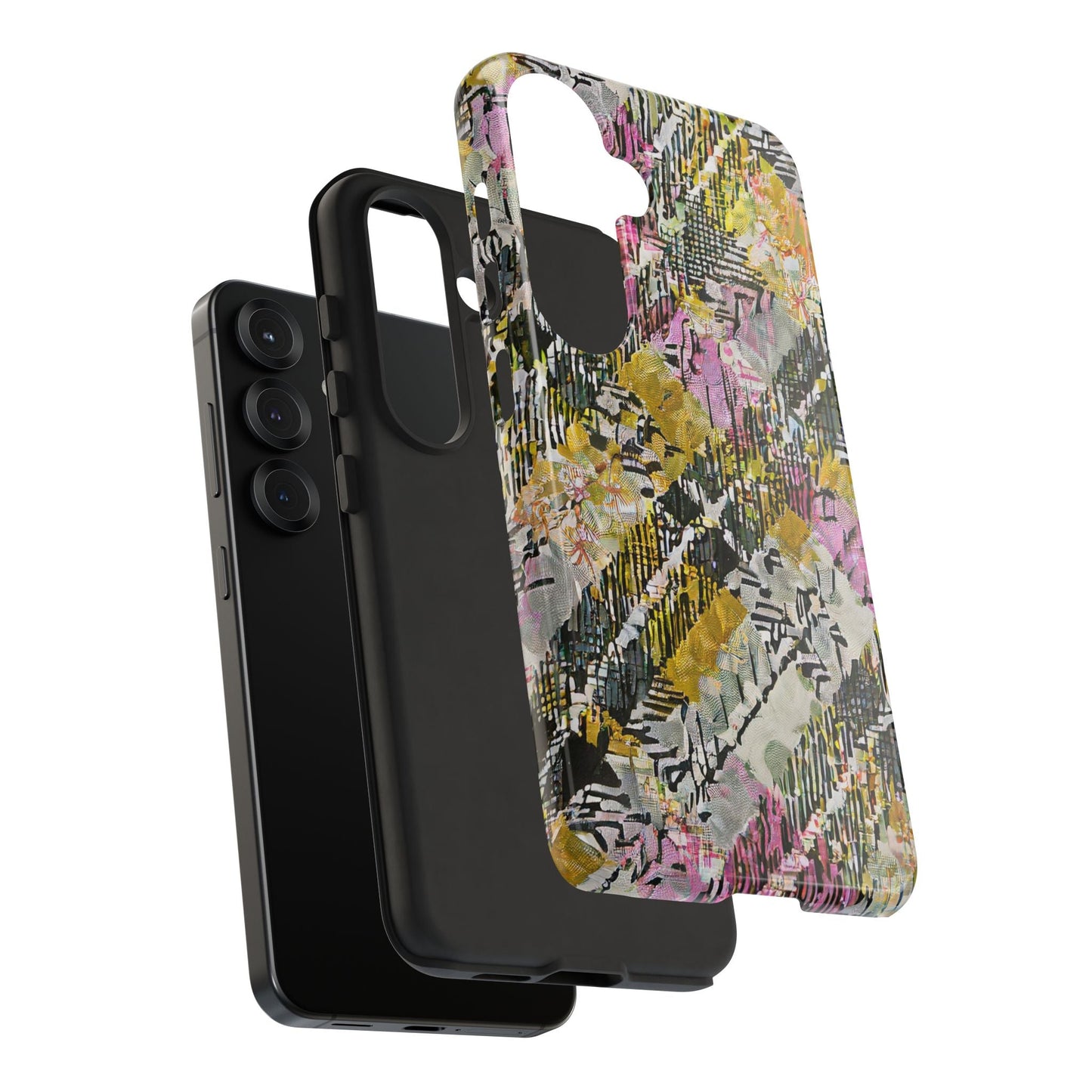 Purple Plaid Floral Artistic Tough Phone Case For iPhone, Samsung Galaxy, Or Google Pixel