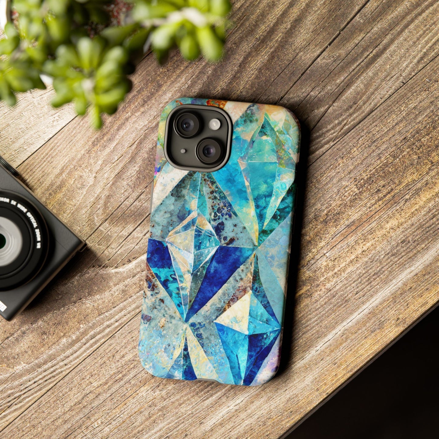 Diamond Blue Abstract Tough Phone Case For iPhone, Samsung Galaxy, And Google Pixel