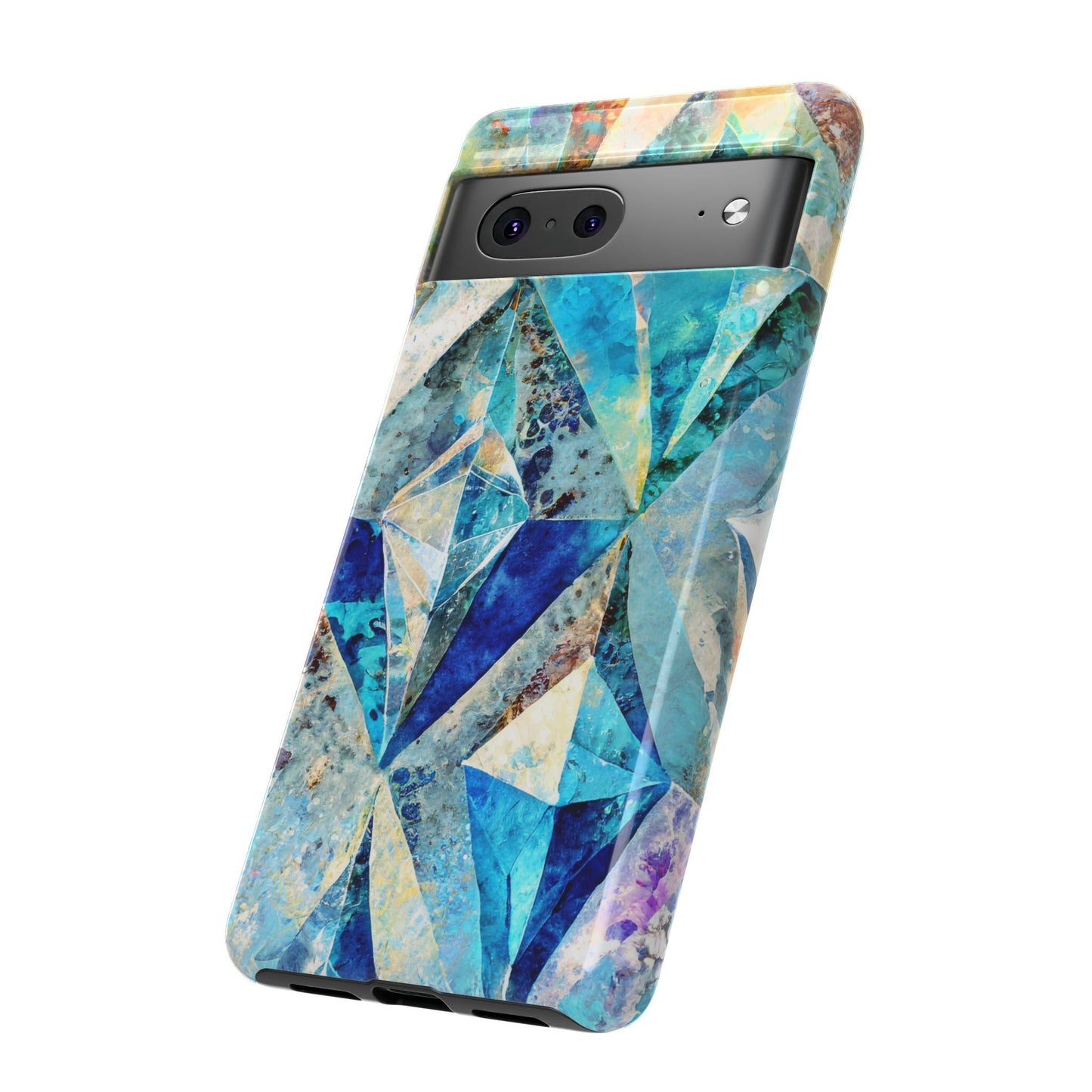 Diamond Blue Abstract Tough Phone Case For iPhone, Samsung Galaxy, And Google Pixel