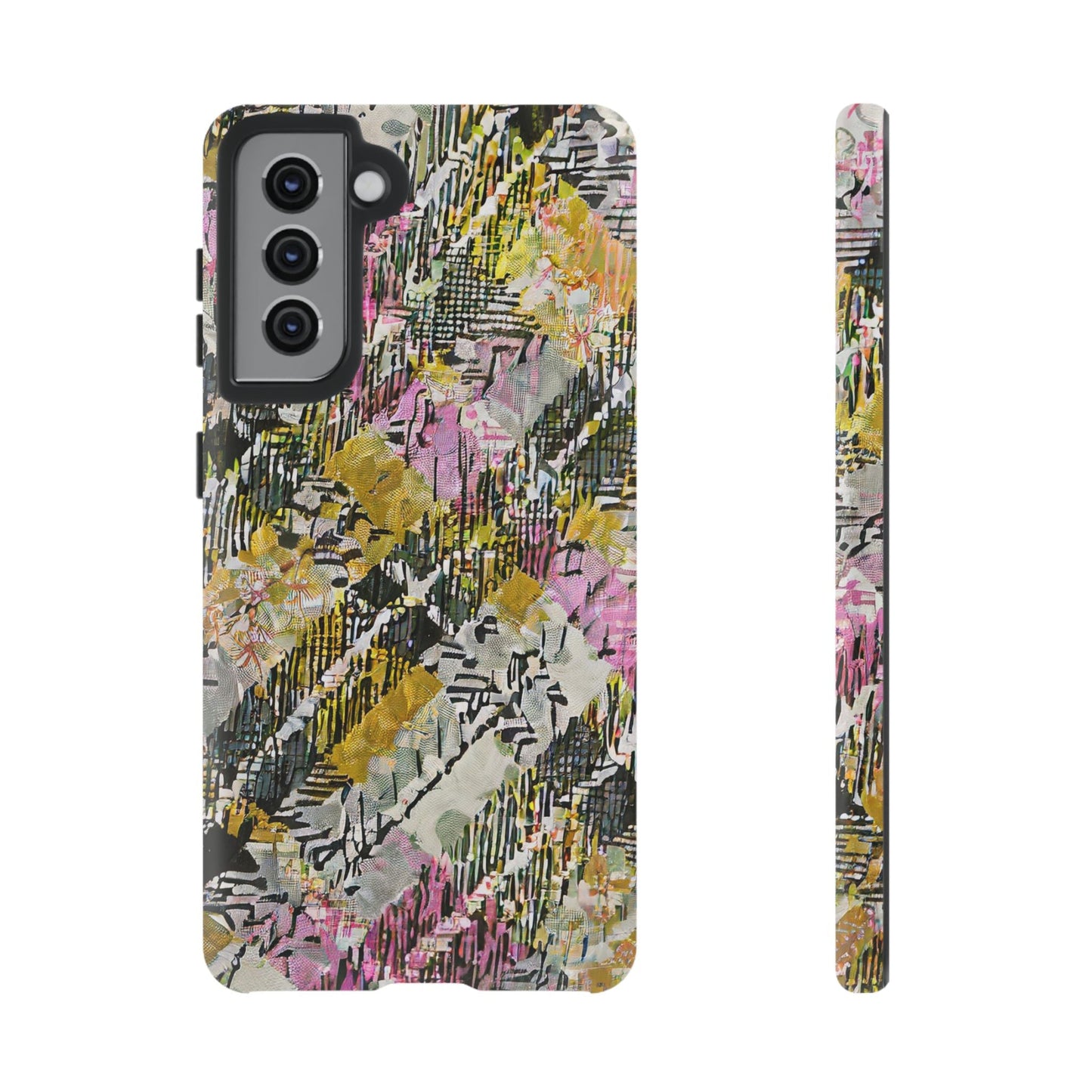 Purple Plaid Floral Artistic Tough Phone Case For iPhone, Samsung Galaxy, Or Google Pixel