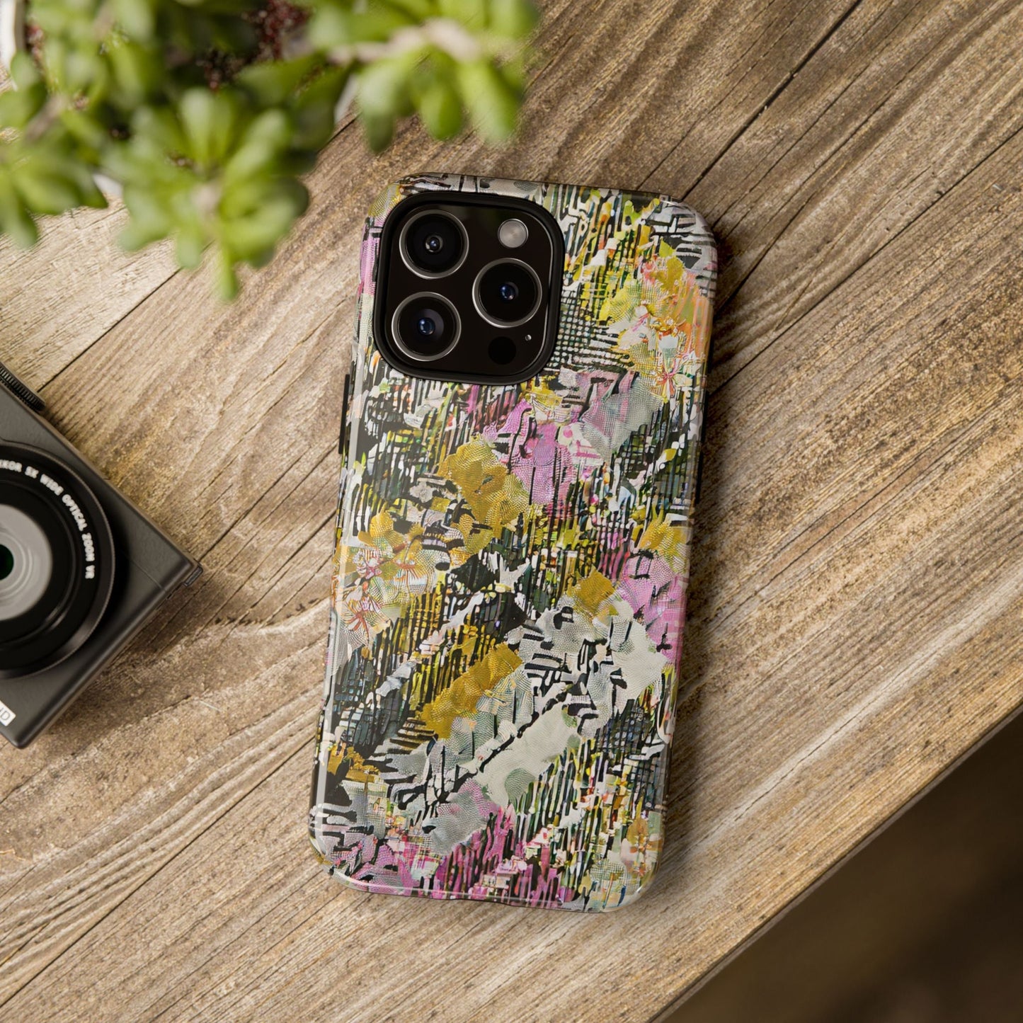 Purple Plaid Floral Artistic Tough Phone Case For iPhone, Samsung Galaxy, Or Google Pixel