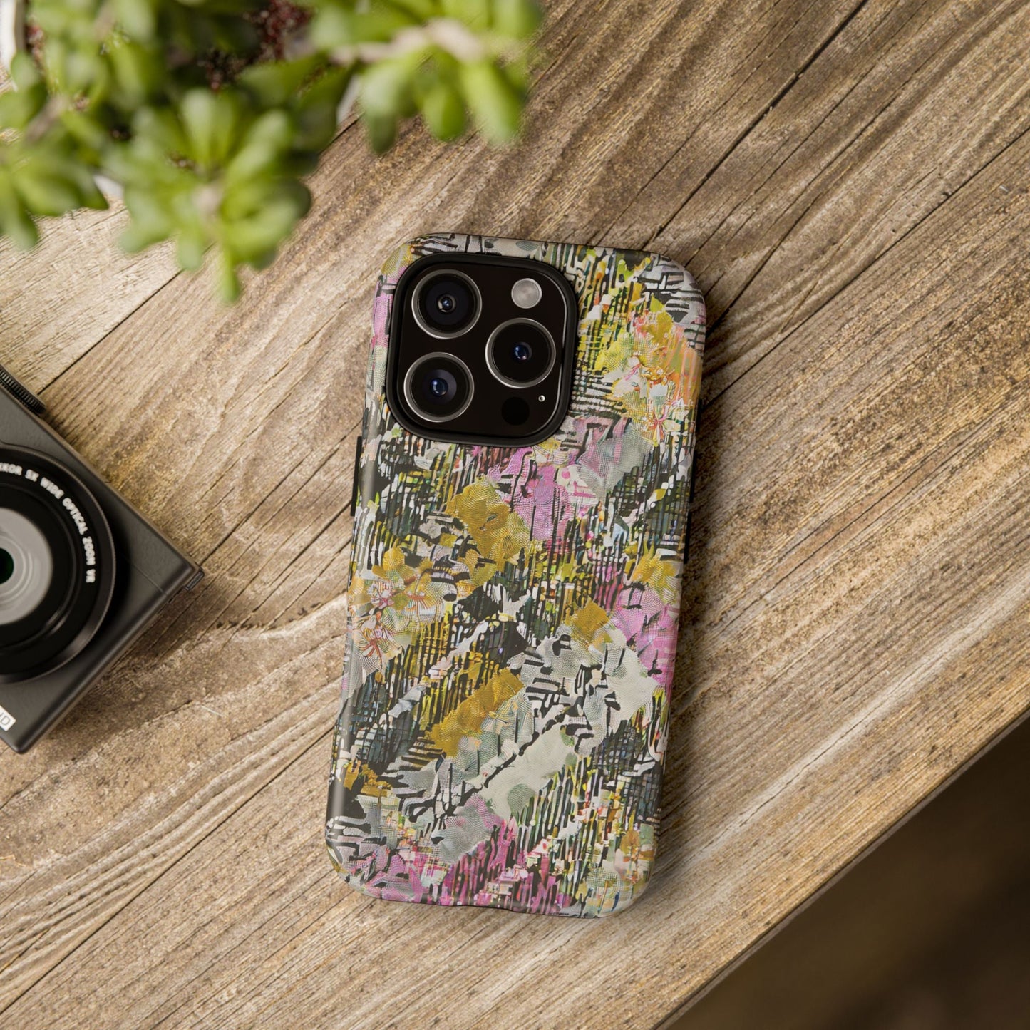 Purple Plaid Floral Artistic Tough Phone Case For iPhone, Samsung Galaxy, Or Google Pixel
