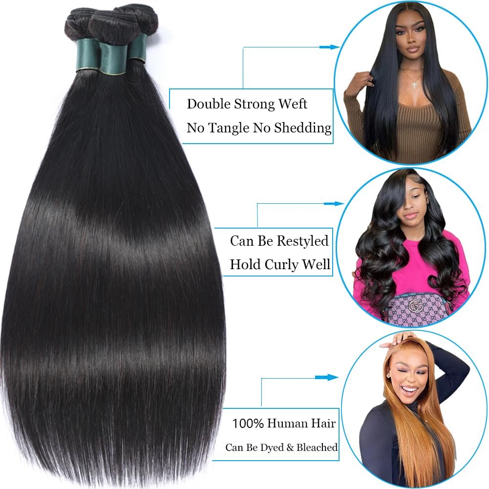 Great Grace - 3 Virgin Brazilian Straight Bundles - 16, 18, 20 Inch*