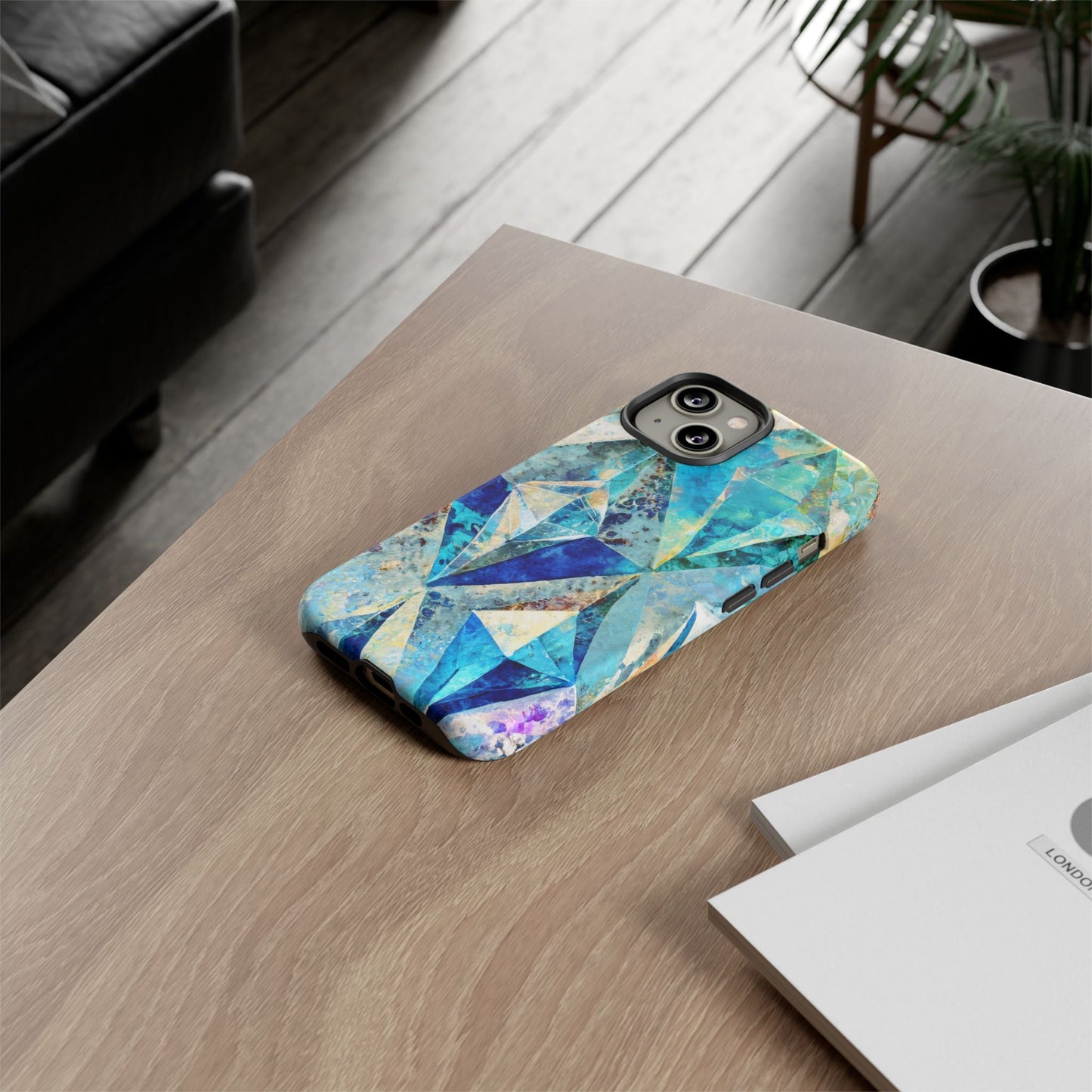 Diamond Blue Abstract Tough Phone Case For iPhone, Samsung Galaxy, And Google Pixel