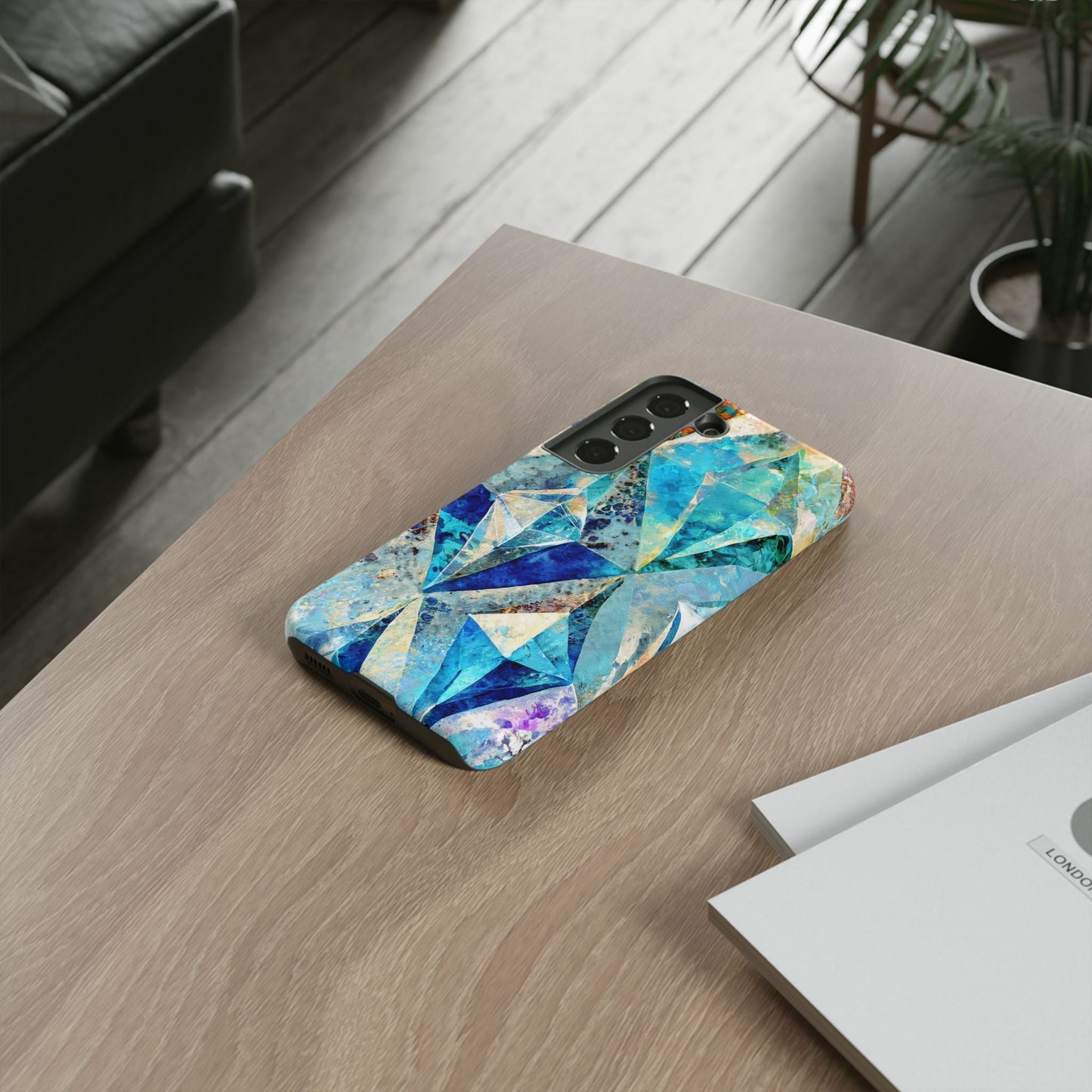 Diamond Blue Abstract Tough Phone Case For iPhone, Samsung Galaxy, And Google Pixel